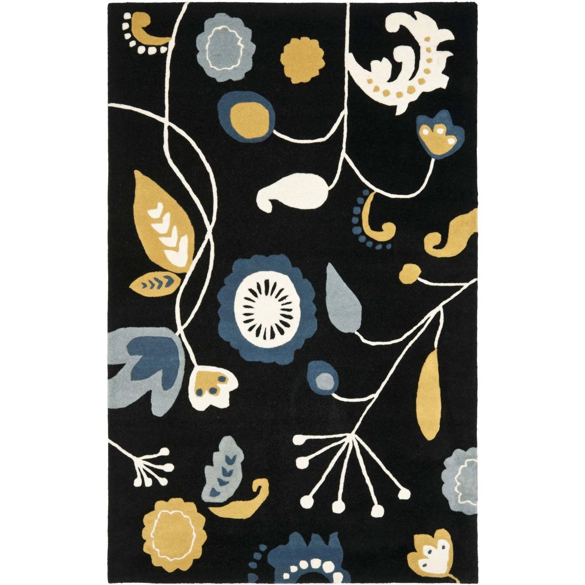 Black and Multi Floral Hand-Tufted Wool Area Rug