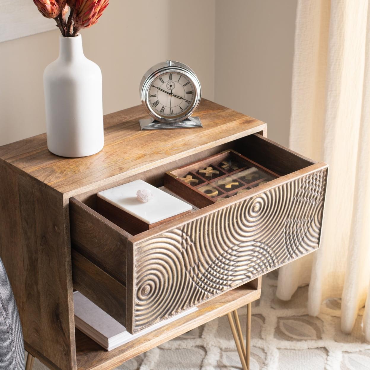 Solene 1 Drawer Nightstand - Natural/Brass - Safavieh.