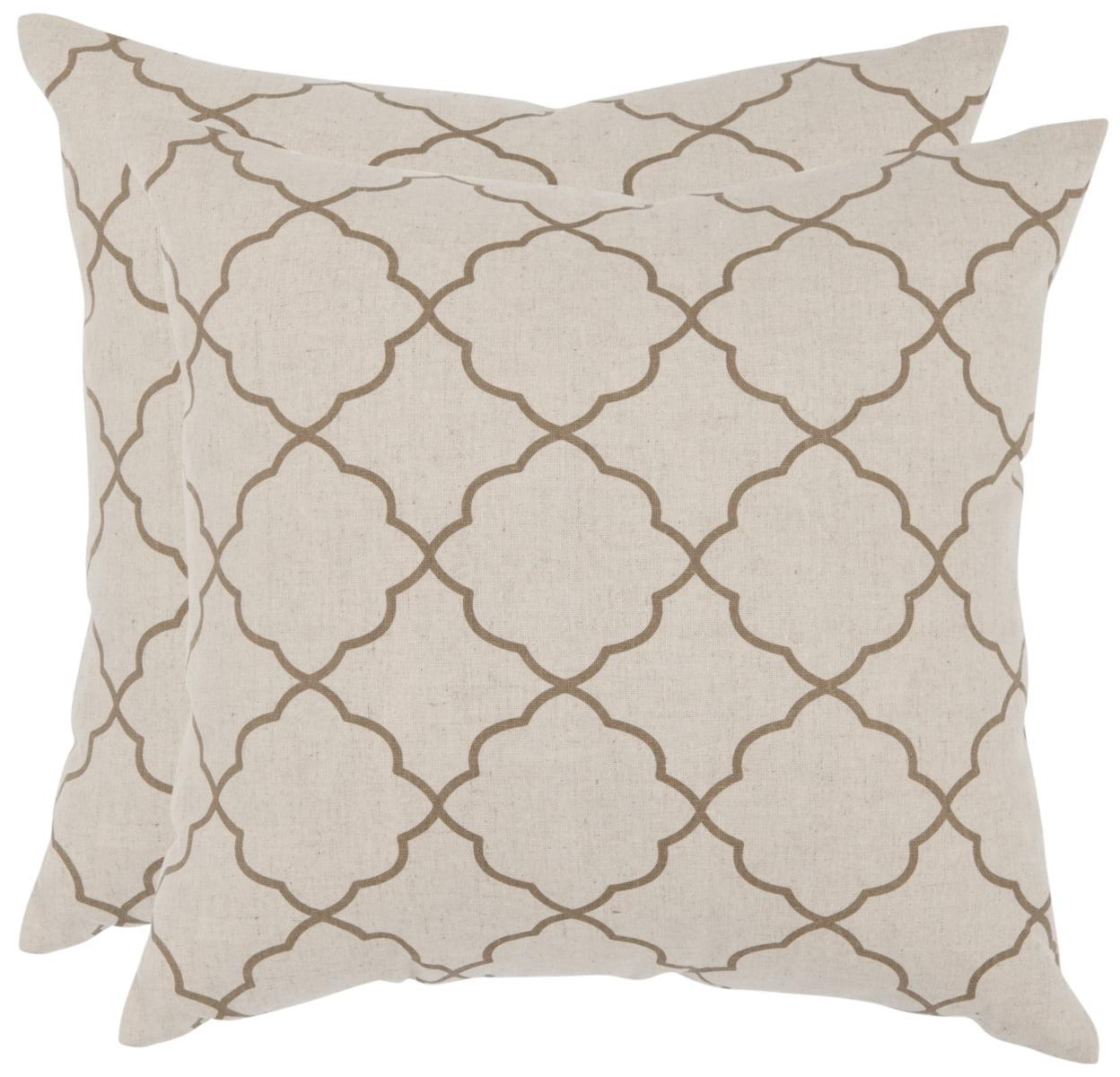 Beige Ikat Cotton Linen Square Throw Pillow Set