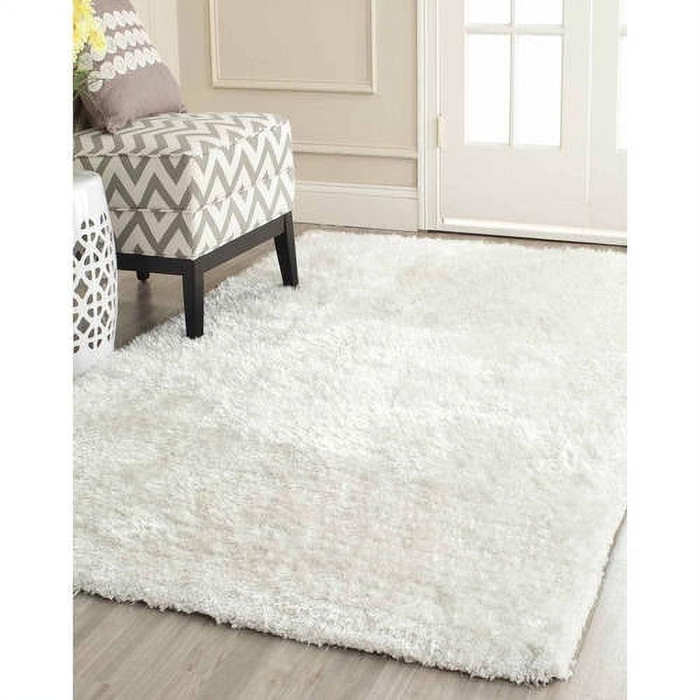 Coastal Snow White Hand-Tufted Shag Square Rug, 6'x6'