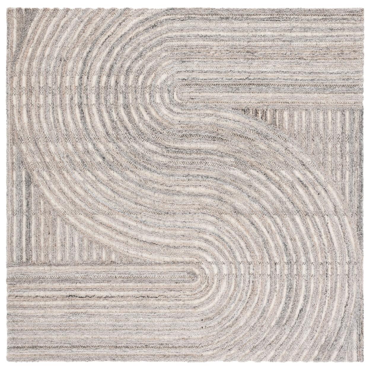 Handmade Beige Geometric Wool-Blend 6' Square Area Rug