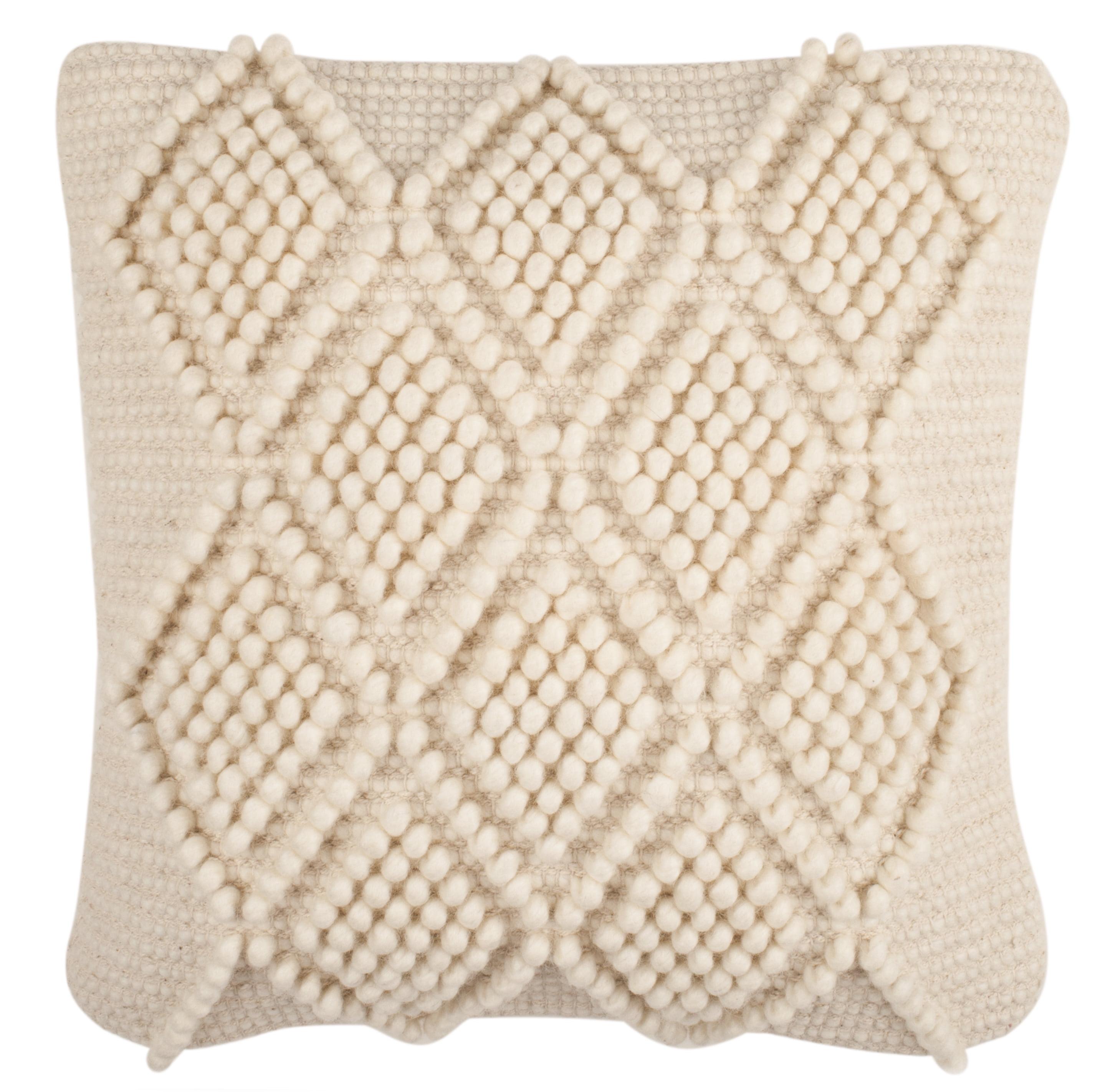 Beige Wool Geometric Plush Pillow, 20" x 20"