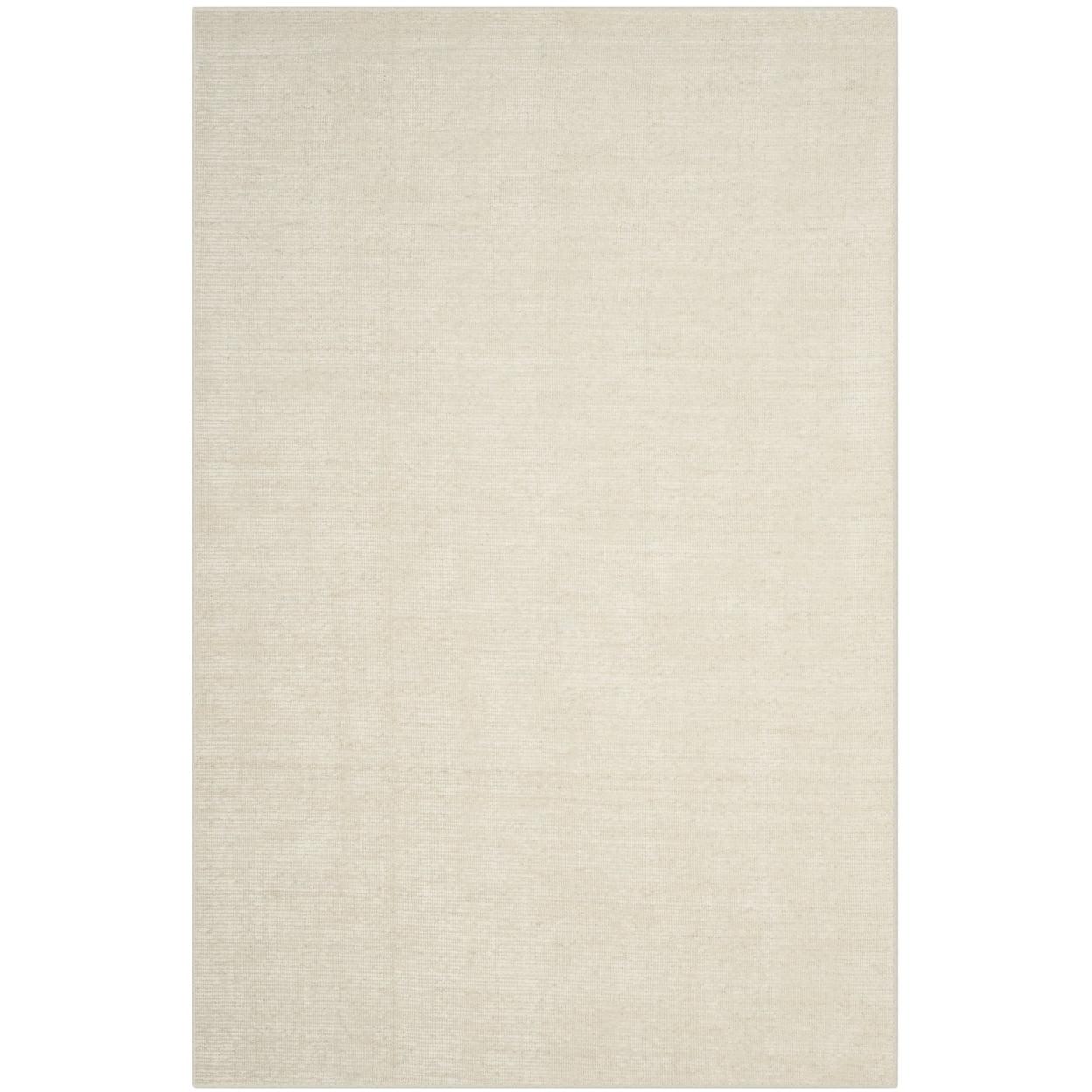 Ivory Hand-Knotted Wool and Viscose Area Rug, 5' x 8'