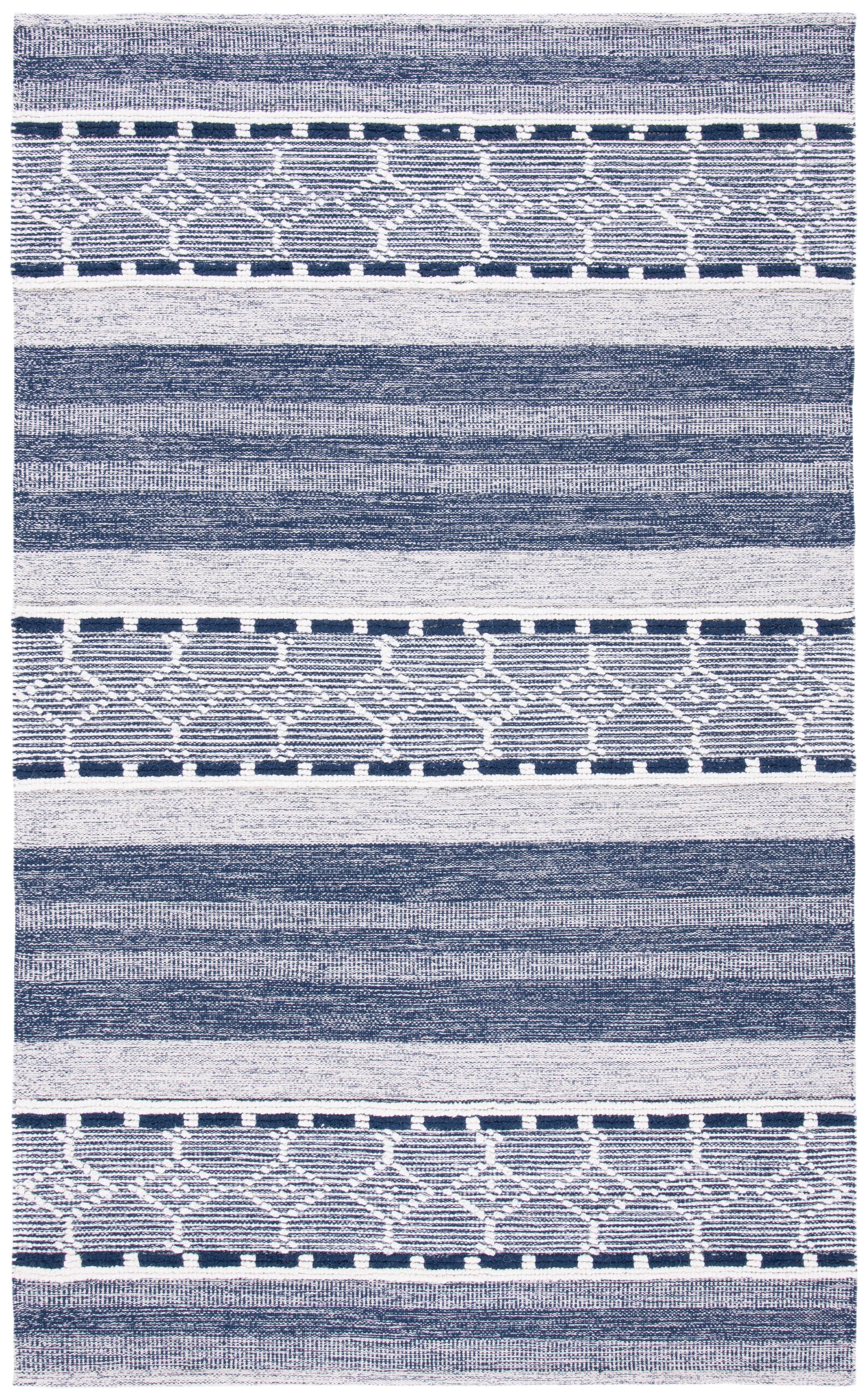 Striped Kilim STK522 Hand Woven Area Rug - Navy/Ivory - 3'x5' - Safavieh.