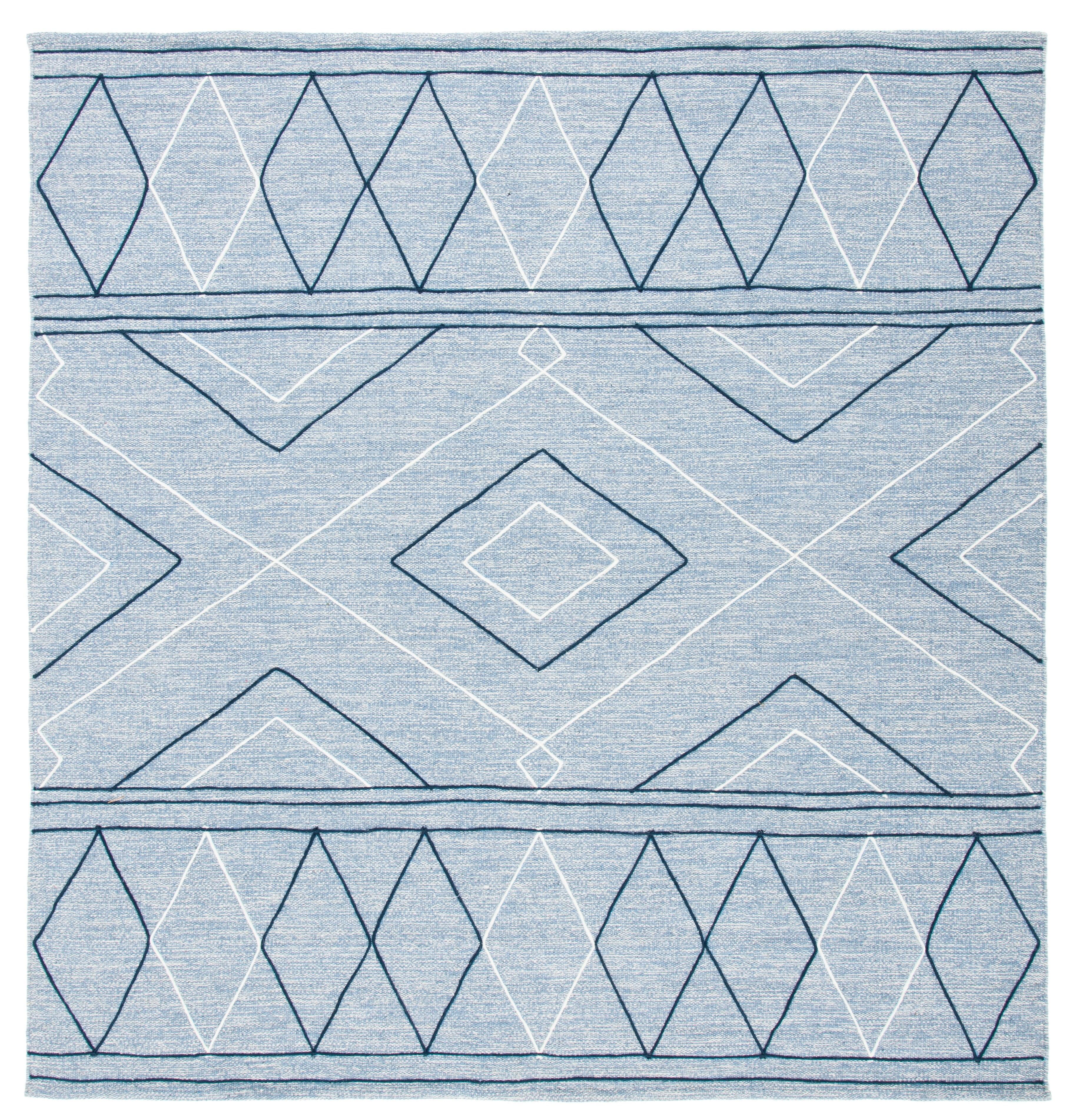 Striped Kilim STK510 Hand Woven Area Rug - Light Blue/Ivory - 7'x7' - Safavieh.