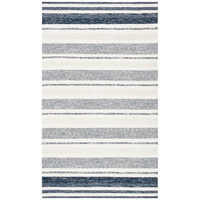 Striped Kilim STK502 Hand Woven Area Rug - Ivory/Navy - 5'x8' - Safavieh.