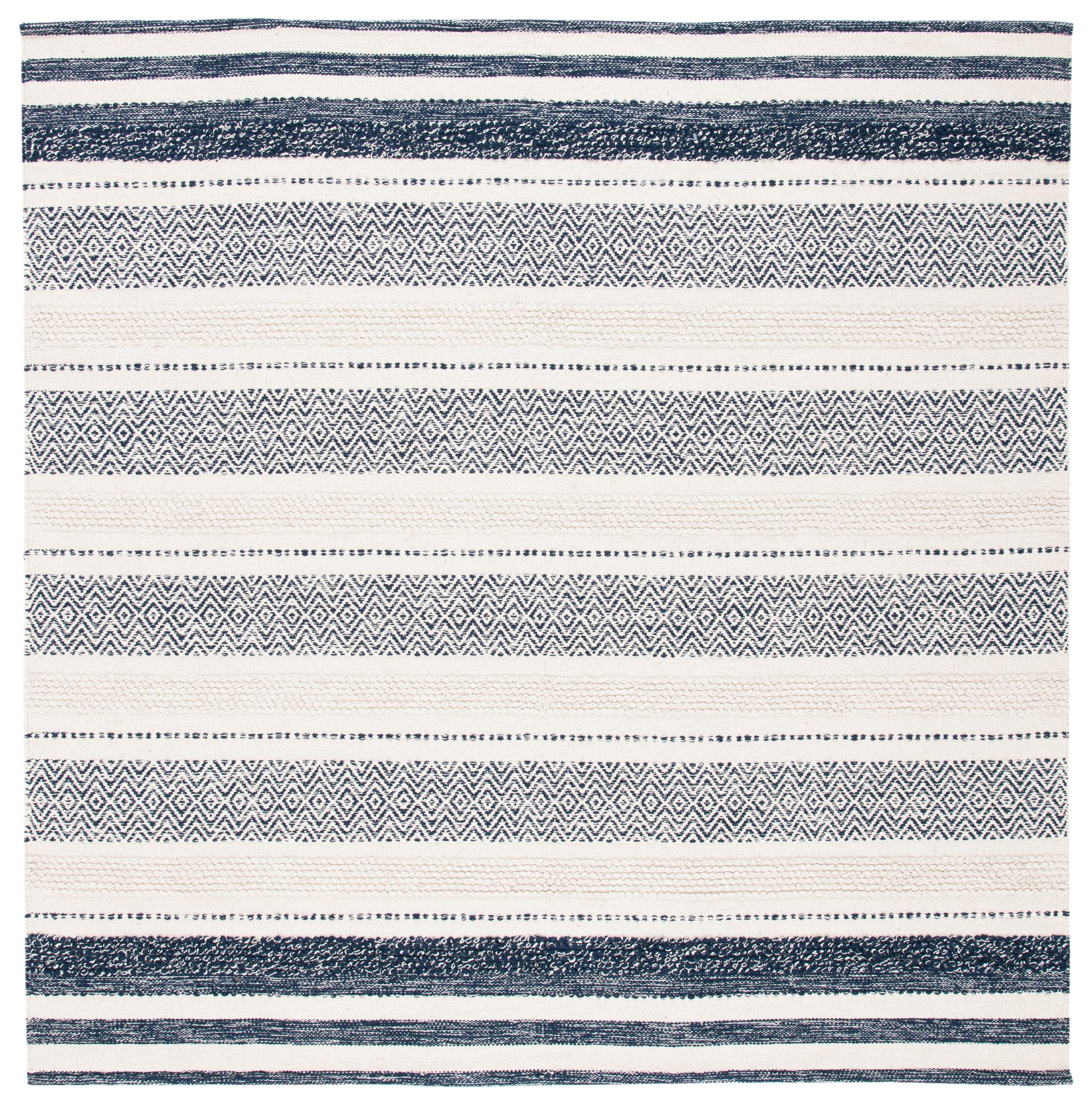 Striped Kilim STK502 Hand Woven Area Rug - Ivory/Navy - 7'x7' - Safavieh.