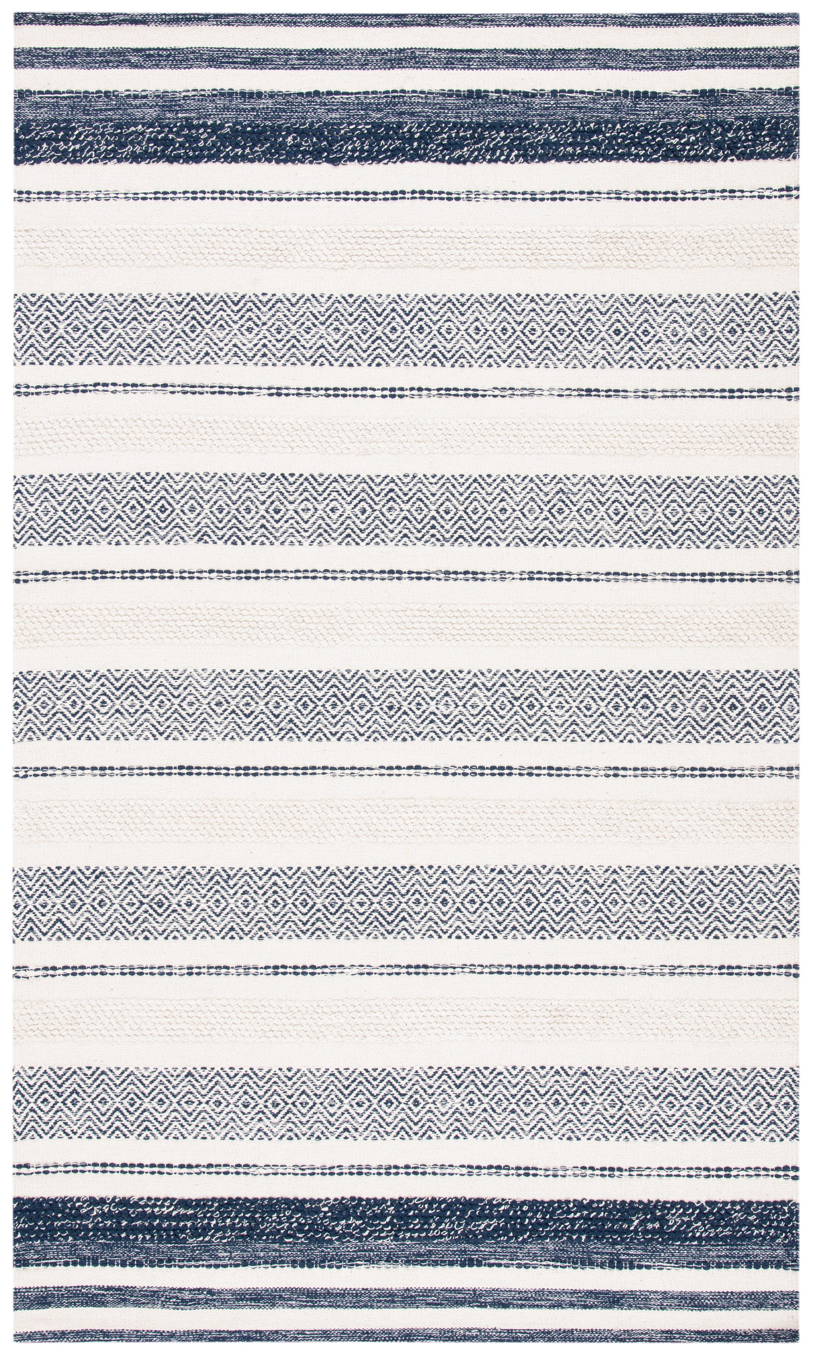 Striped Kilim STK502 Hand Woven Area Rug - Ivory/Navy - 8'x10' - Safavieh.