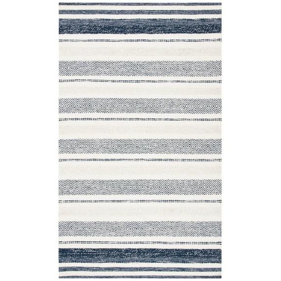 SAFAVIEH Striped Kilim Cailyn Striped Cotton Area Rug, Ivory/Navy, 9' x 12'