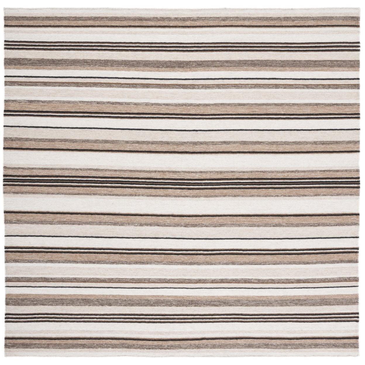 Striped Kilim STK601 Hand Loomed Indoor Area Rug - Natural/Ivory - 7'x7' - Safavieh