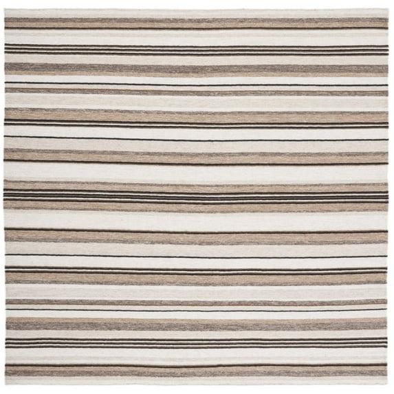 Striped Kilim STK601 Hand Loomed Indoor Area Rug - Natural/Ivory - 7'x7' - Safavieh
