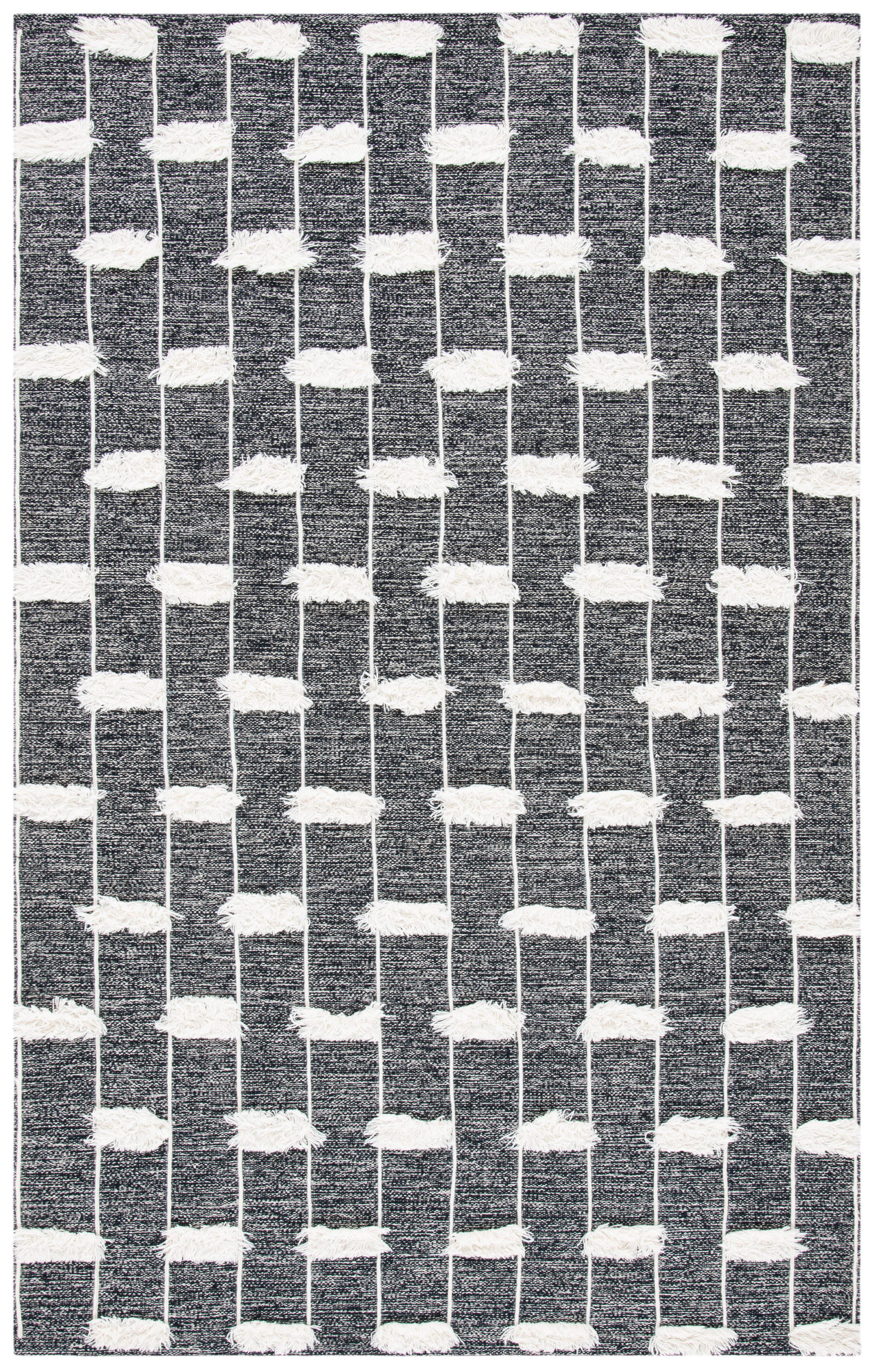 Striped Kilim STK508 Hand Woven Area Rug - Black/Ivory - 8'x10' - Safavieh.