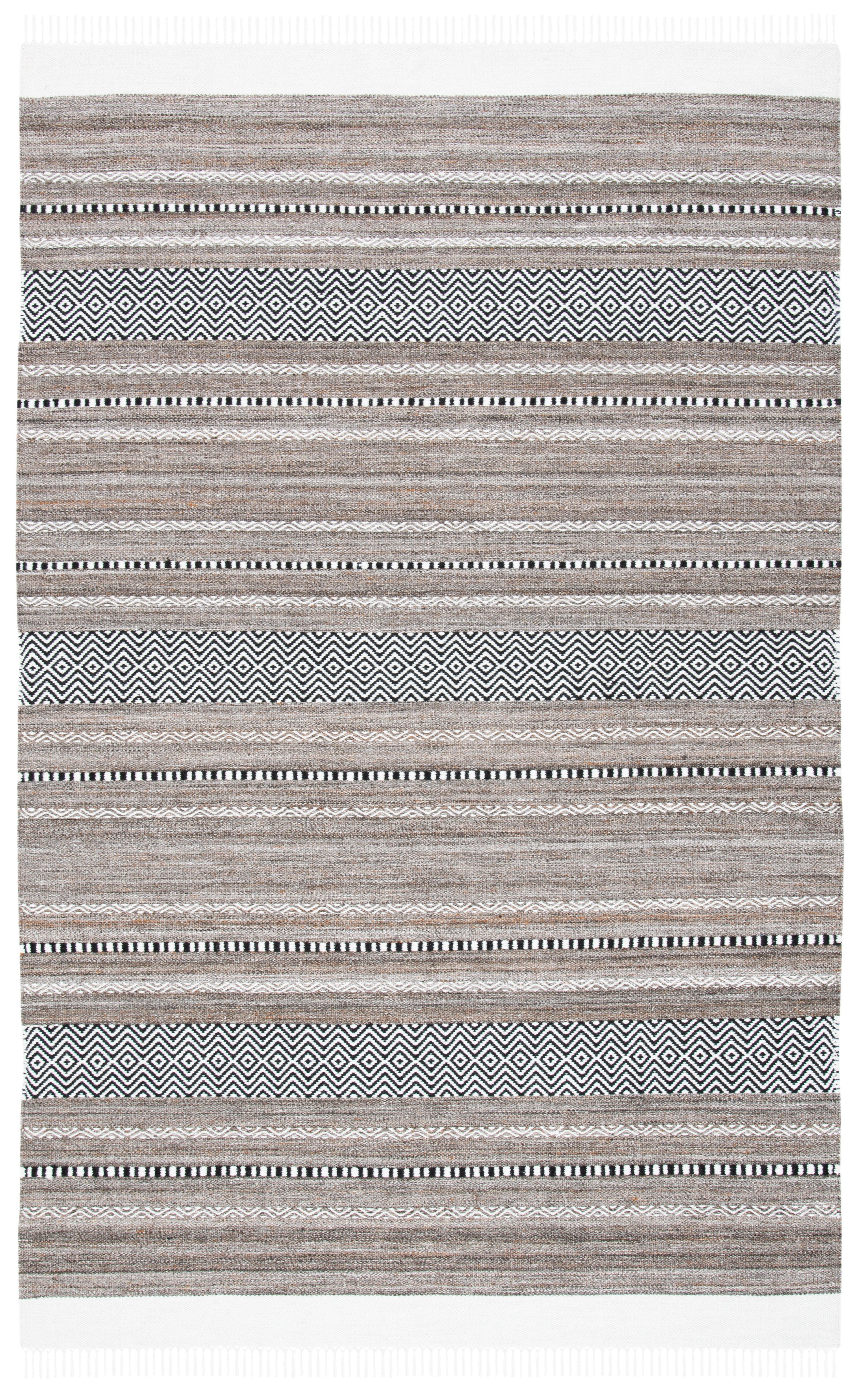 Striped Kilim STK101 Hand Woven Area Rug - Black/Ivory - 3'x5' - Safavieh.