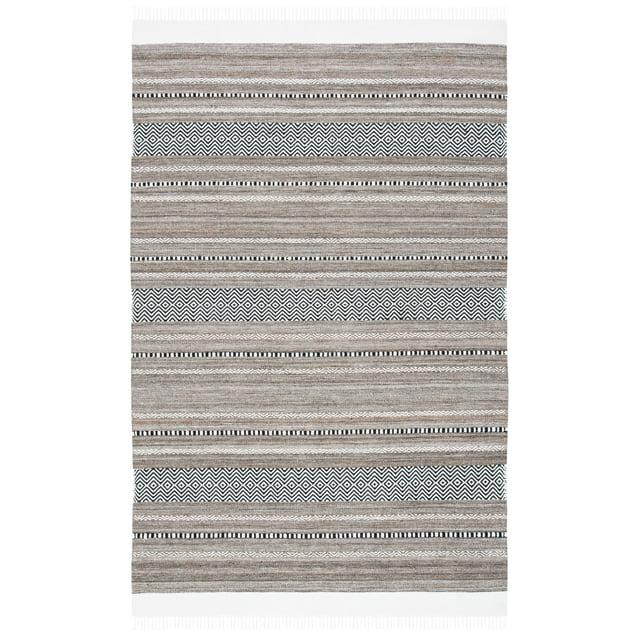 Striped Kilim STK101 Hand Woven Area Rug - Black/Ivory - 3'x5' - Safavieh.