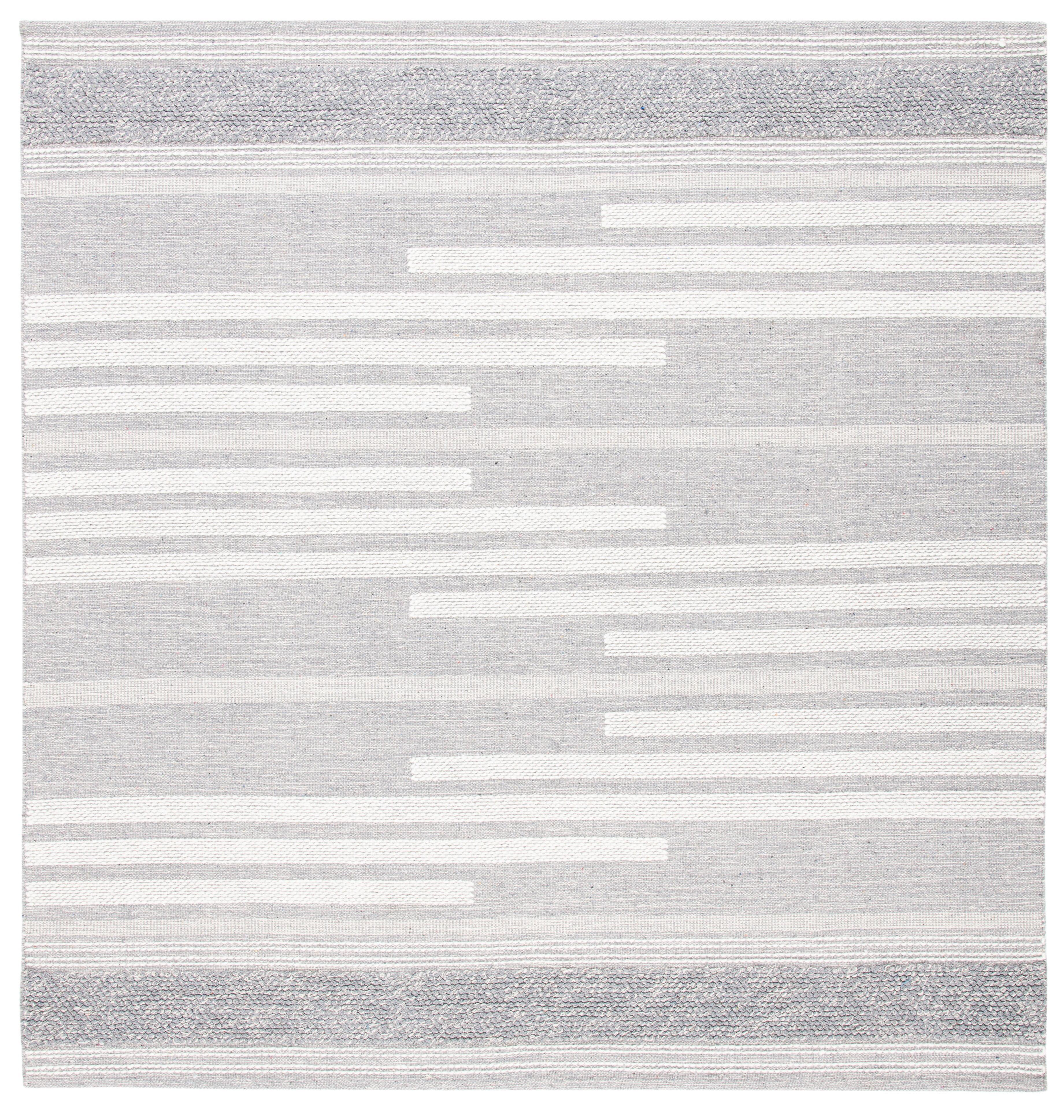 Striped Kilim STK505 Hand Woven Area Rug - Silver/Grey - 7'x7' - Safavieh.