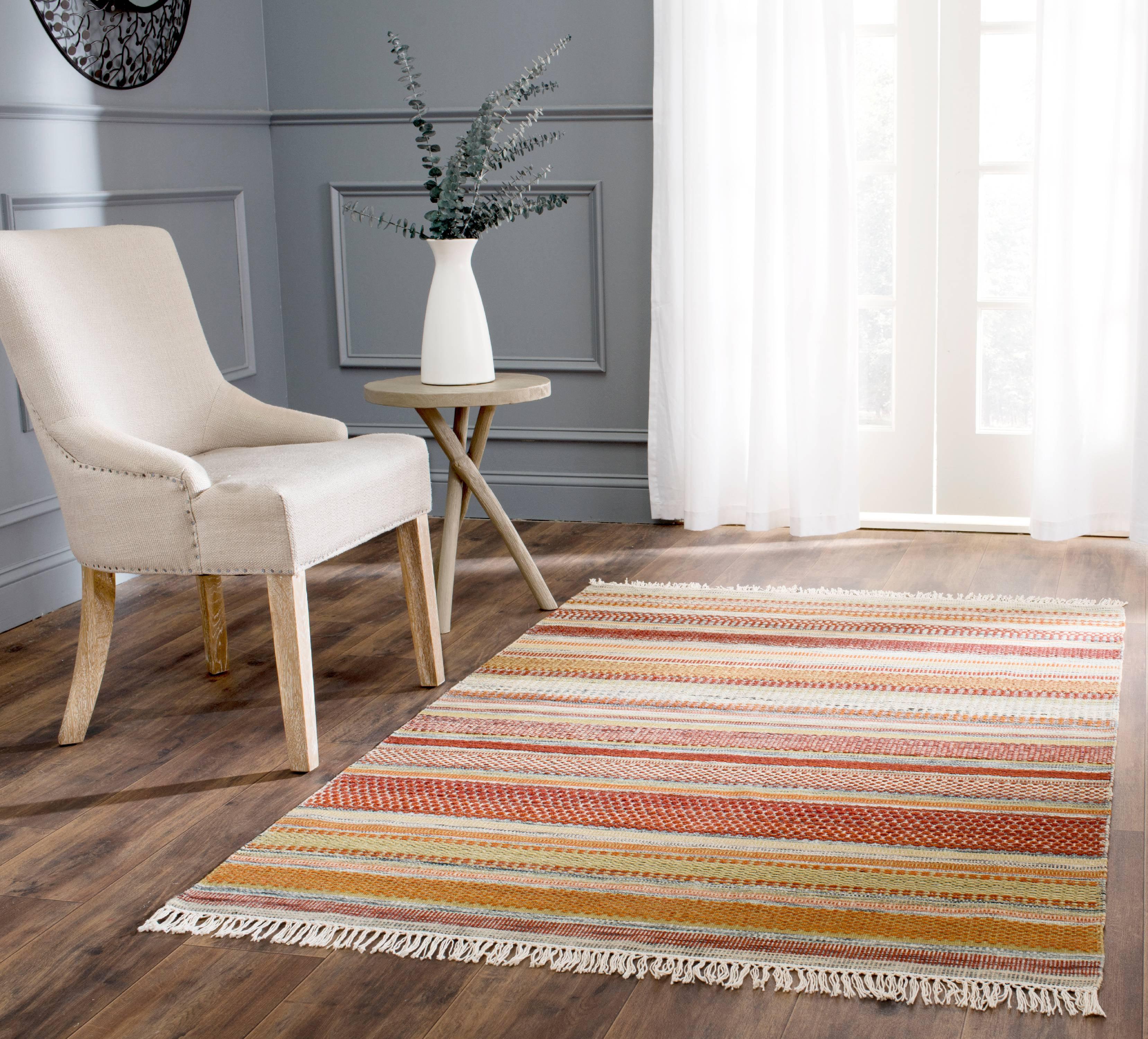Striped Kilim STK311 Hand Woven Area Rug - Beige - 4'x6' - Safavieh.