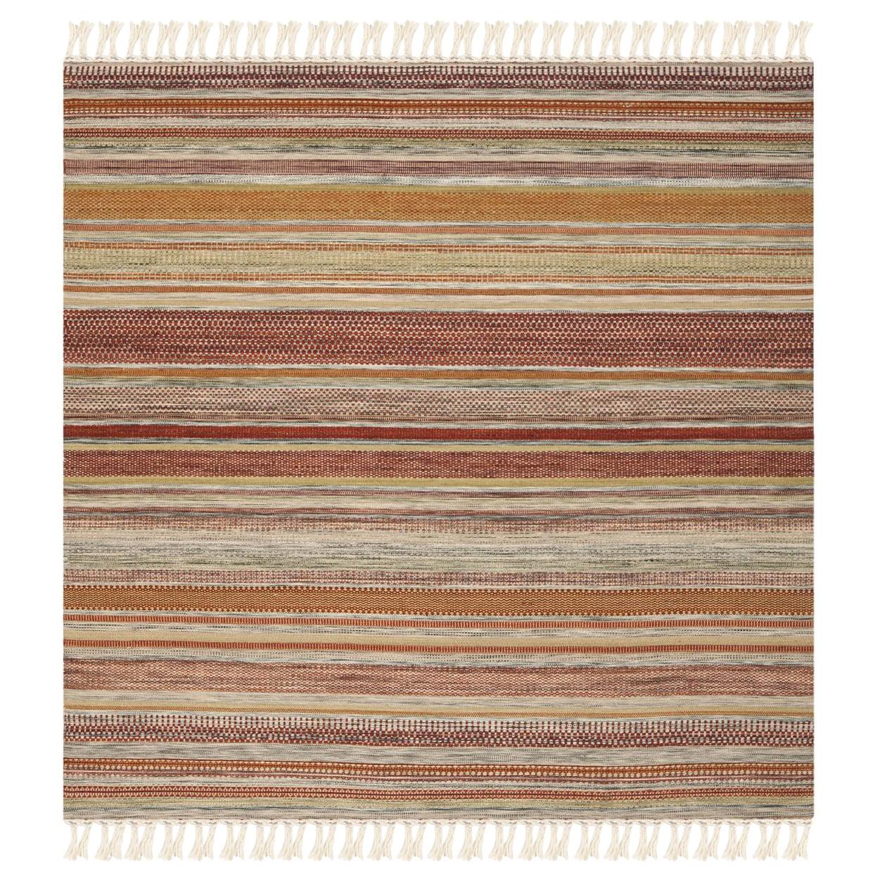 Striped Kilim STK311 Hand Woven Indoor Area Rug - Beige - 7'x7' - Safavieh