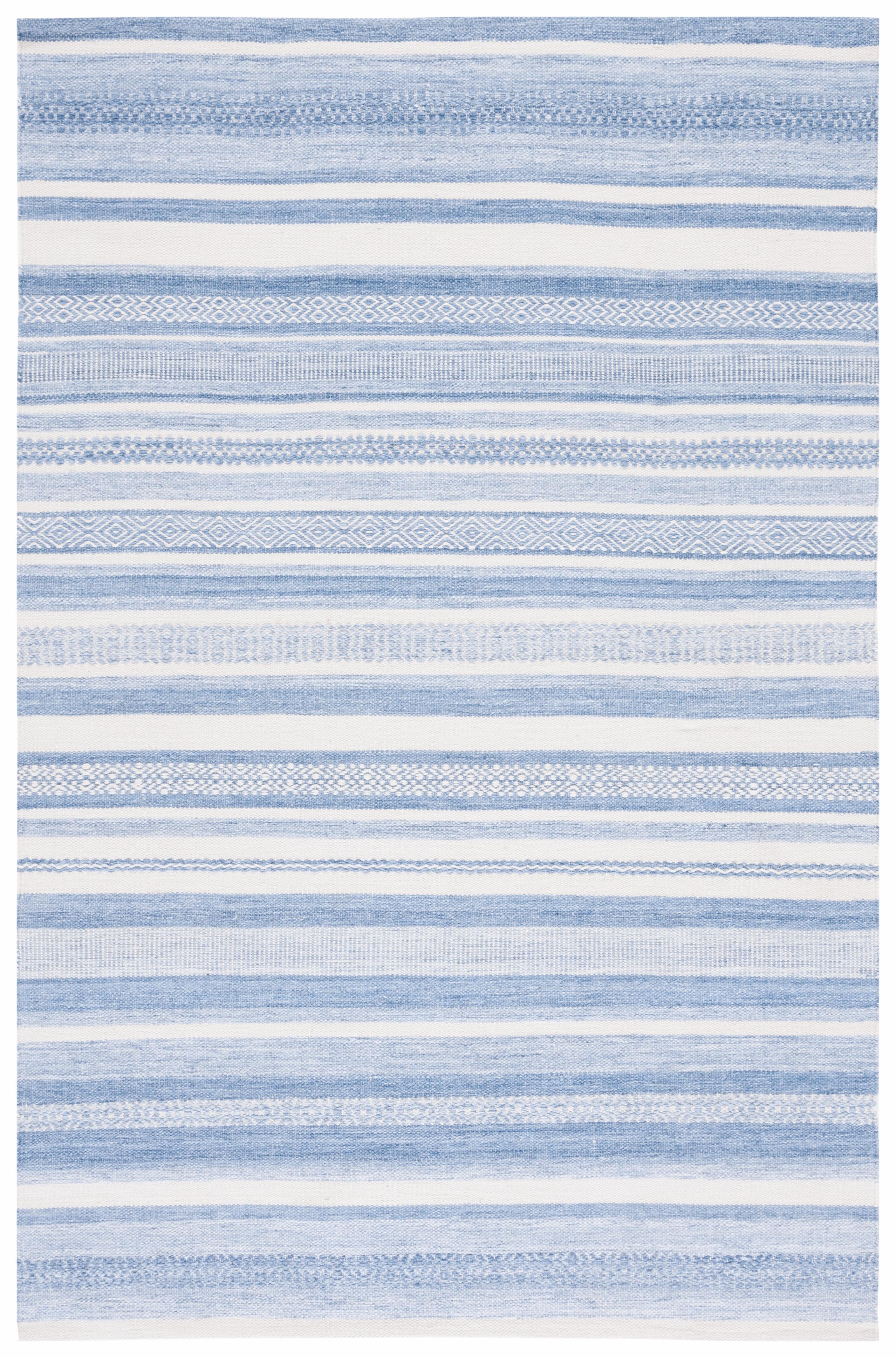Striped Kilim STK425 Hand Woven Area Rug - Blue/Ivory - 4'x6' - Safavieh.