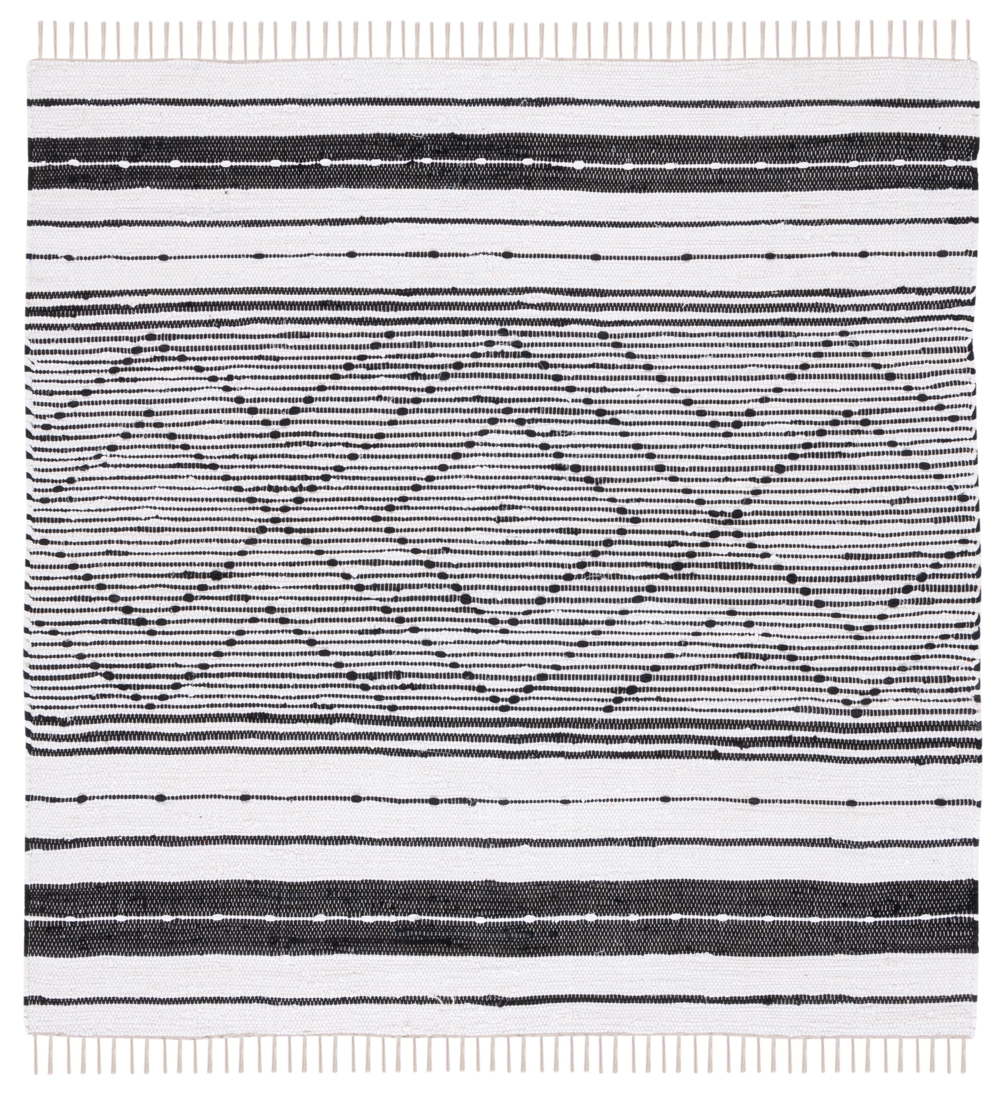 Striped Kilim STK200 Hand Woven Area Rug - Black/Ivory - 6'x6' - Safavieh.