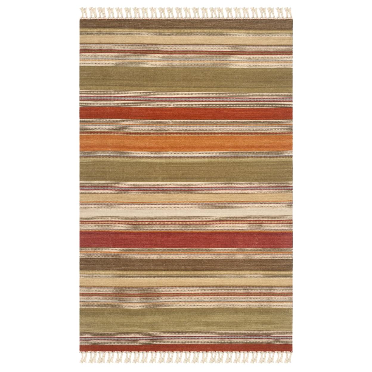 Striped Kilim STK317 Hand Woven Area Rug - Green - 5'x8' - Safavieh.