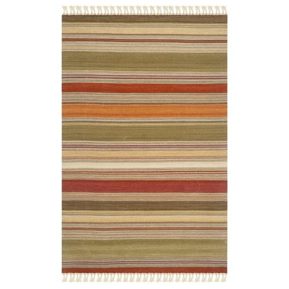 Striped Kilim STK317 Hand Woven Area Rug - Green - 5'x8' - Safavieh.