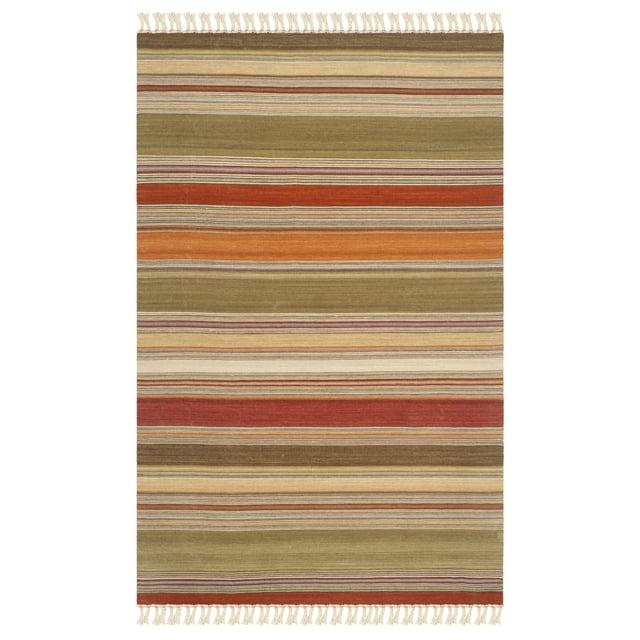Striped Kilim STK317 Hand Woven Area Rug - Green - 5'x8' - Safavieh.