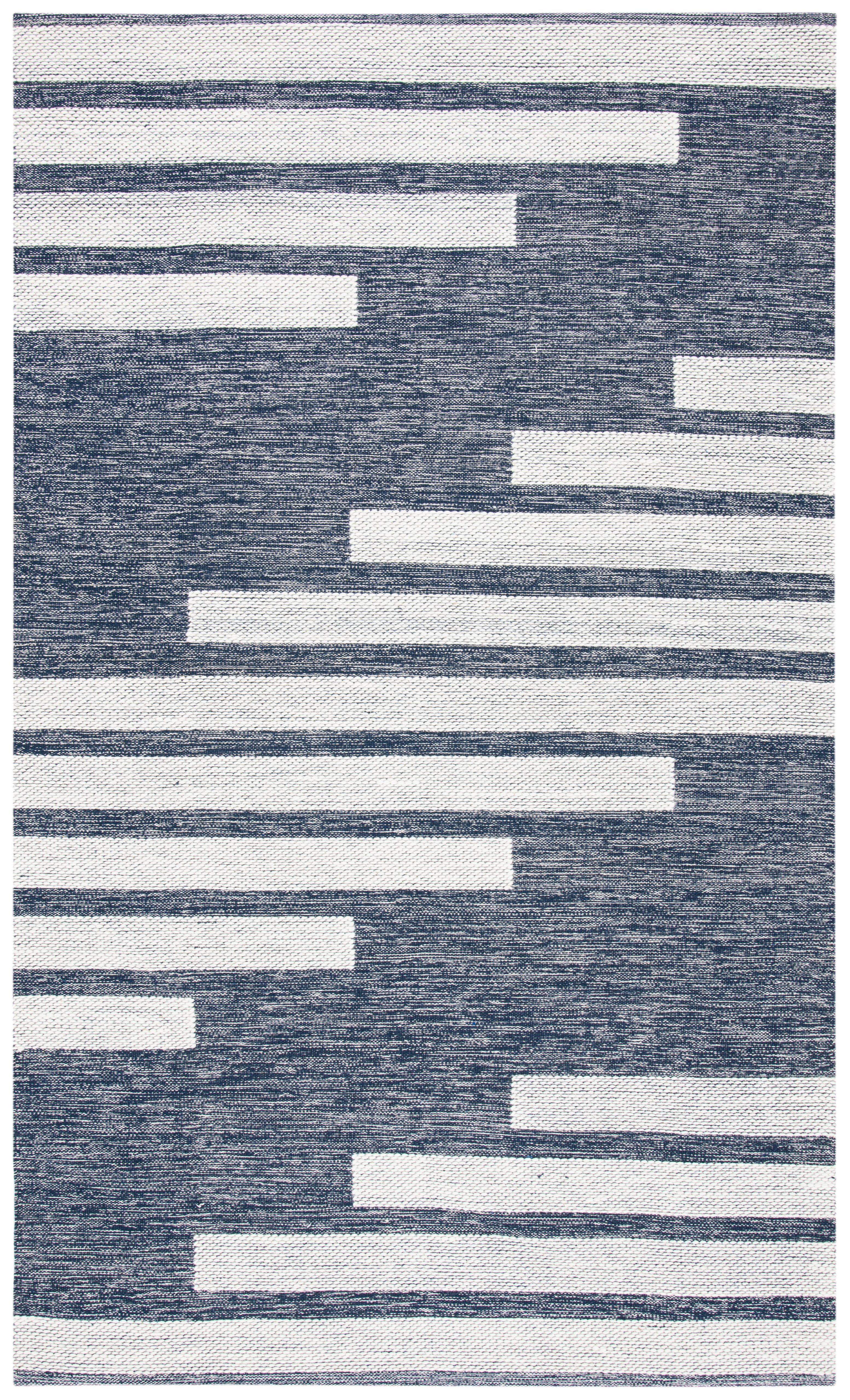 Striped Kilim STK514 Hand Woven Area Rug - Navy/Ivory - 6'x9' - Safavieh.