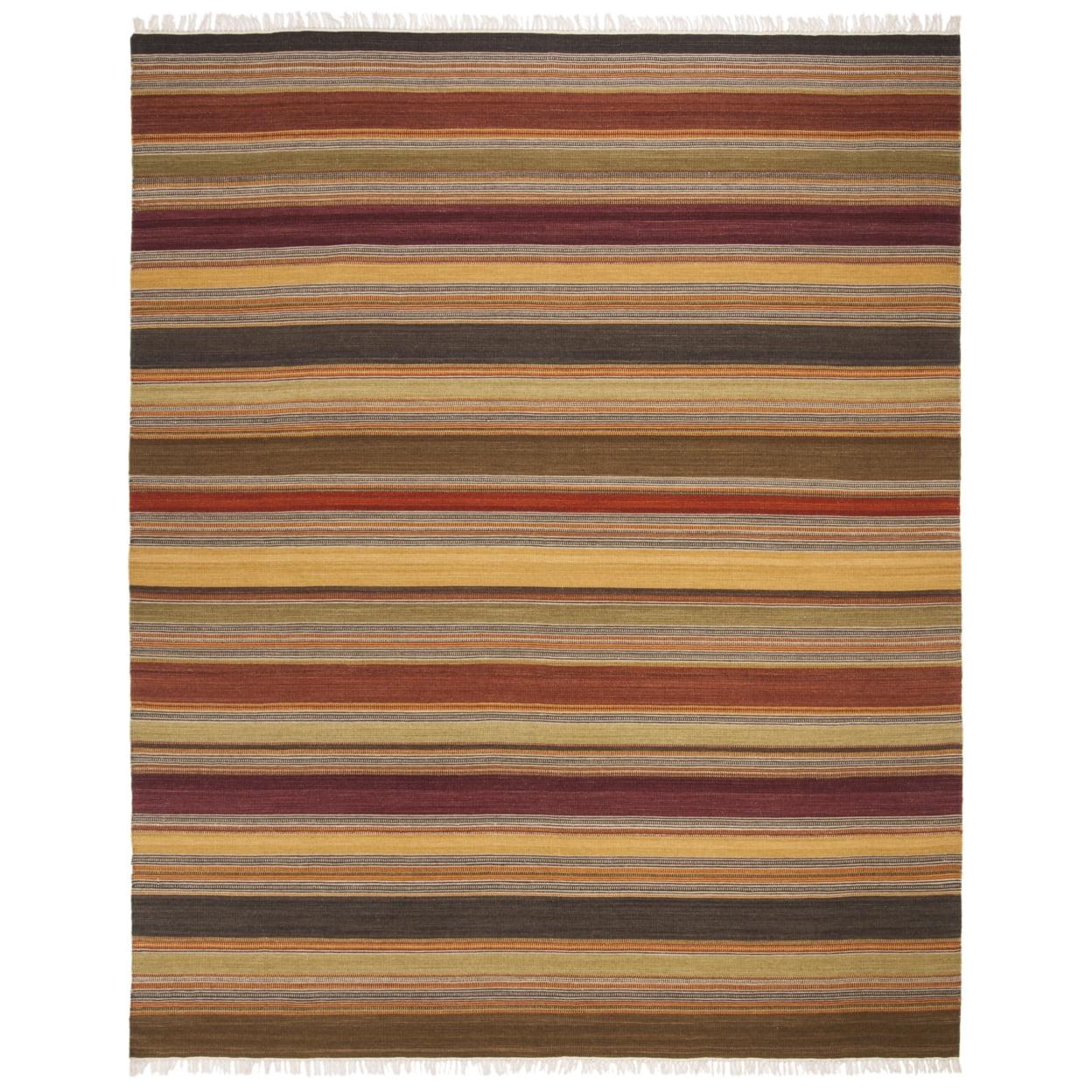 Handmade Red and Gold Striped Wool Area Rug, 8' x 10'