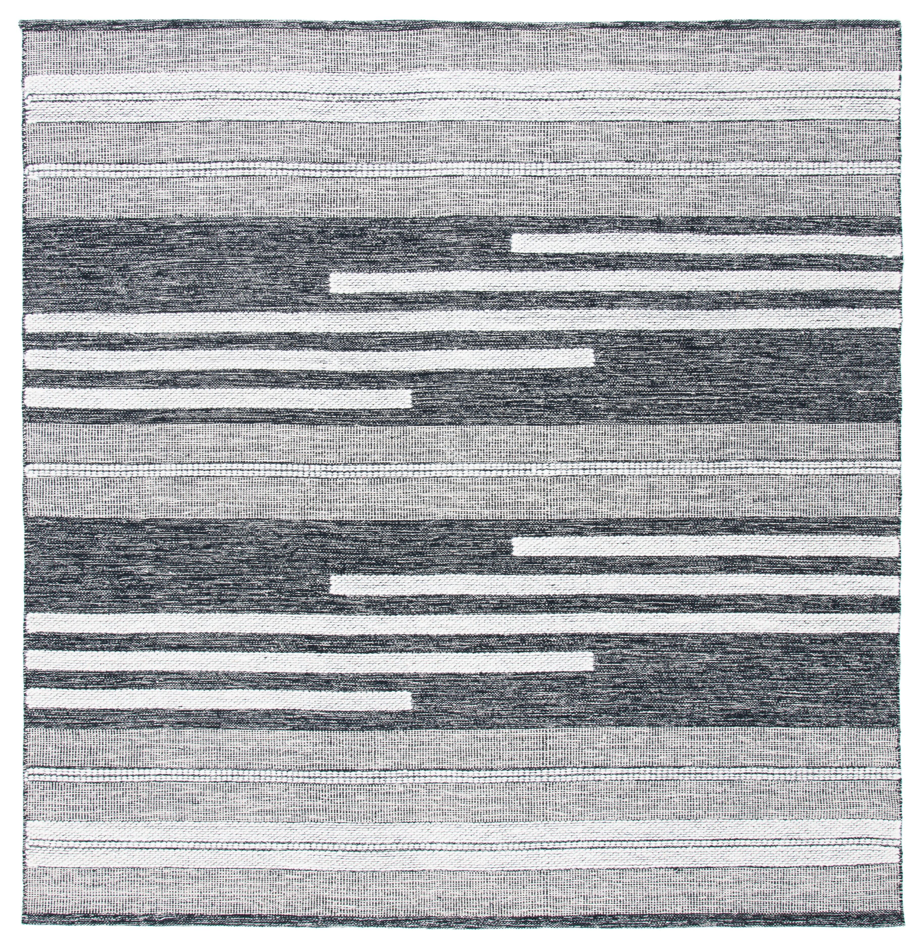 Striped Kilim STK506 Hand Woven Area Rug - Ivory/Black - 7'x7' - Safavieh.