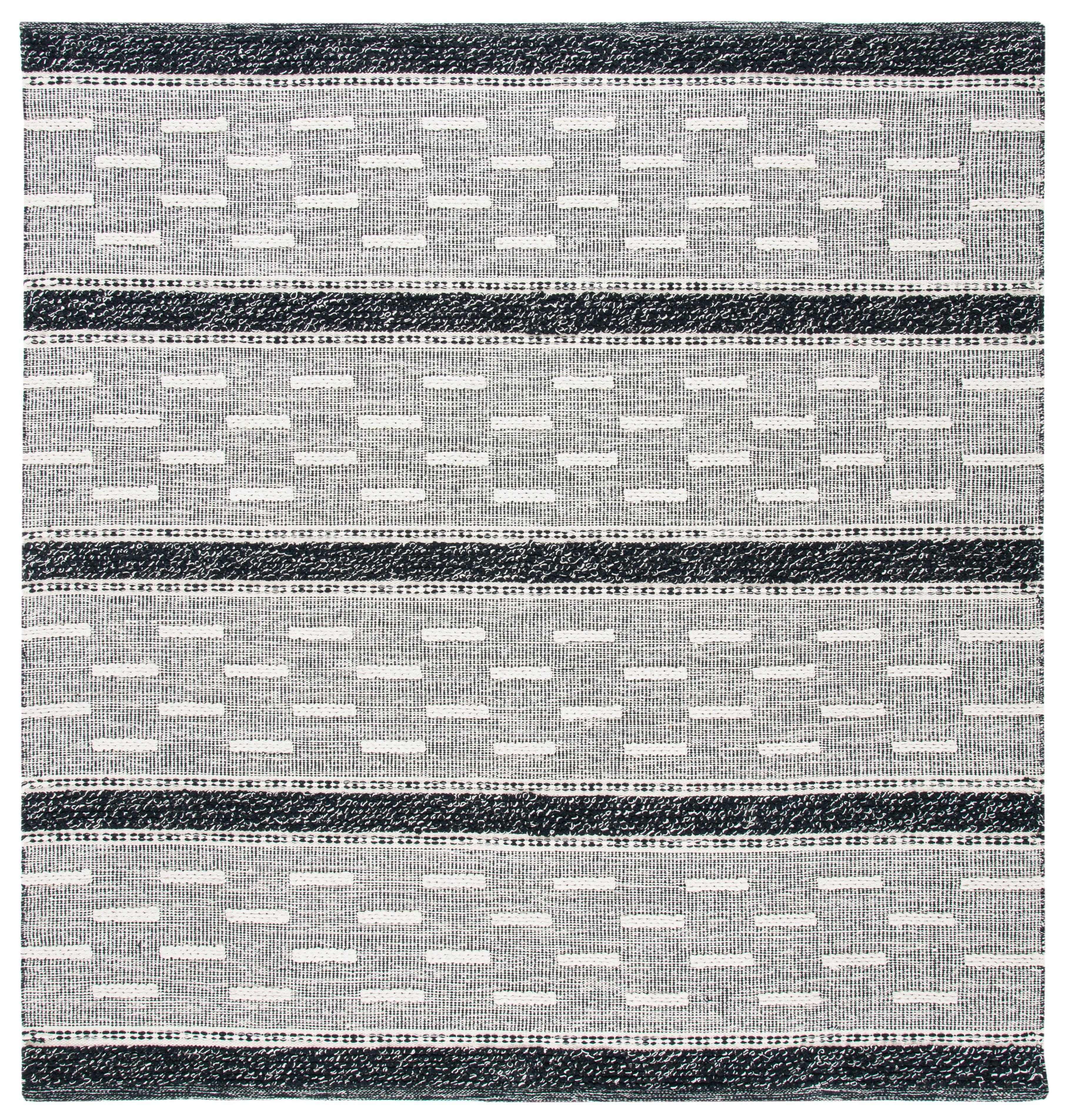 Striped Kilim STK518 Hand Woven Area Rug - Black/Ivory - 7'x7' - Safavieh.