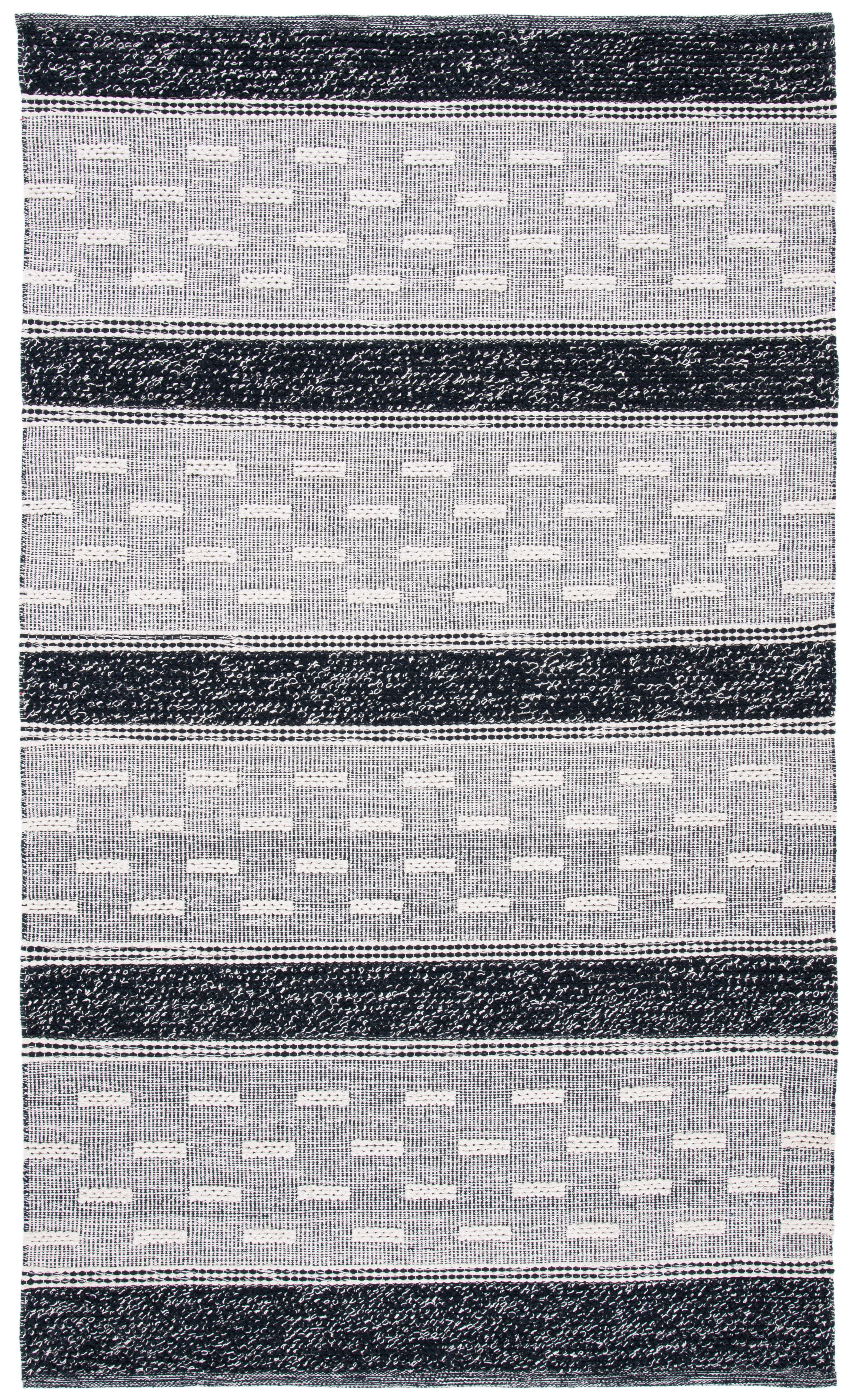 SAFAVIEH Striped Kilim Percival Striped Cotton Area Rug, Black/Ivory, 9' x 12'
