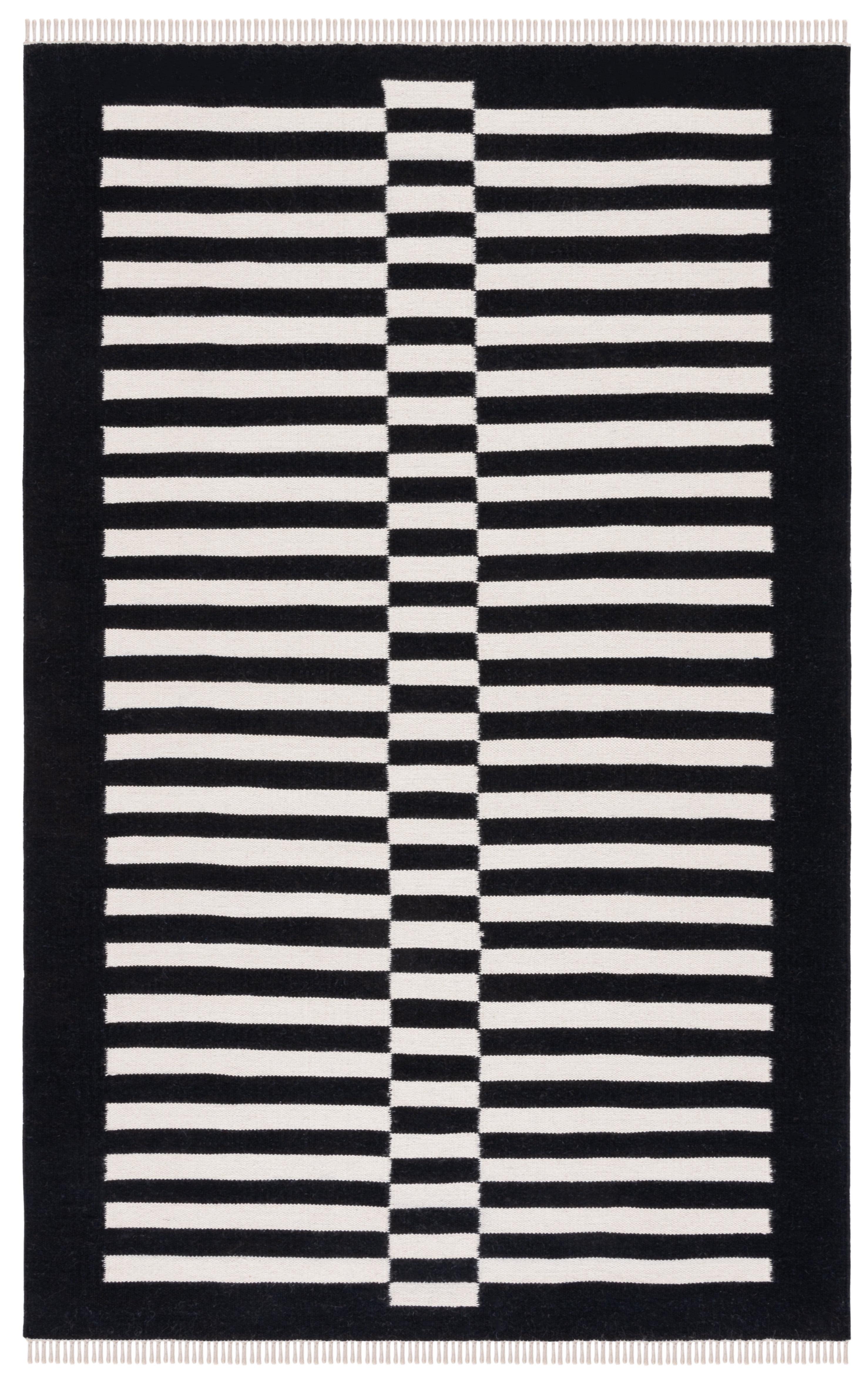Striped Kilim STK805 Hand Woven Area Rug - Black/Ivory - 4'x6' - Safavieh.