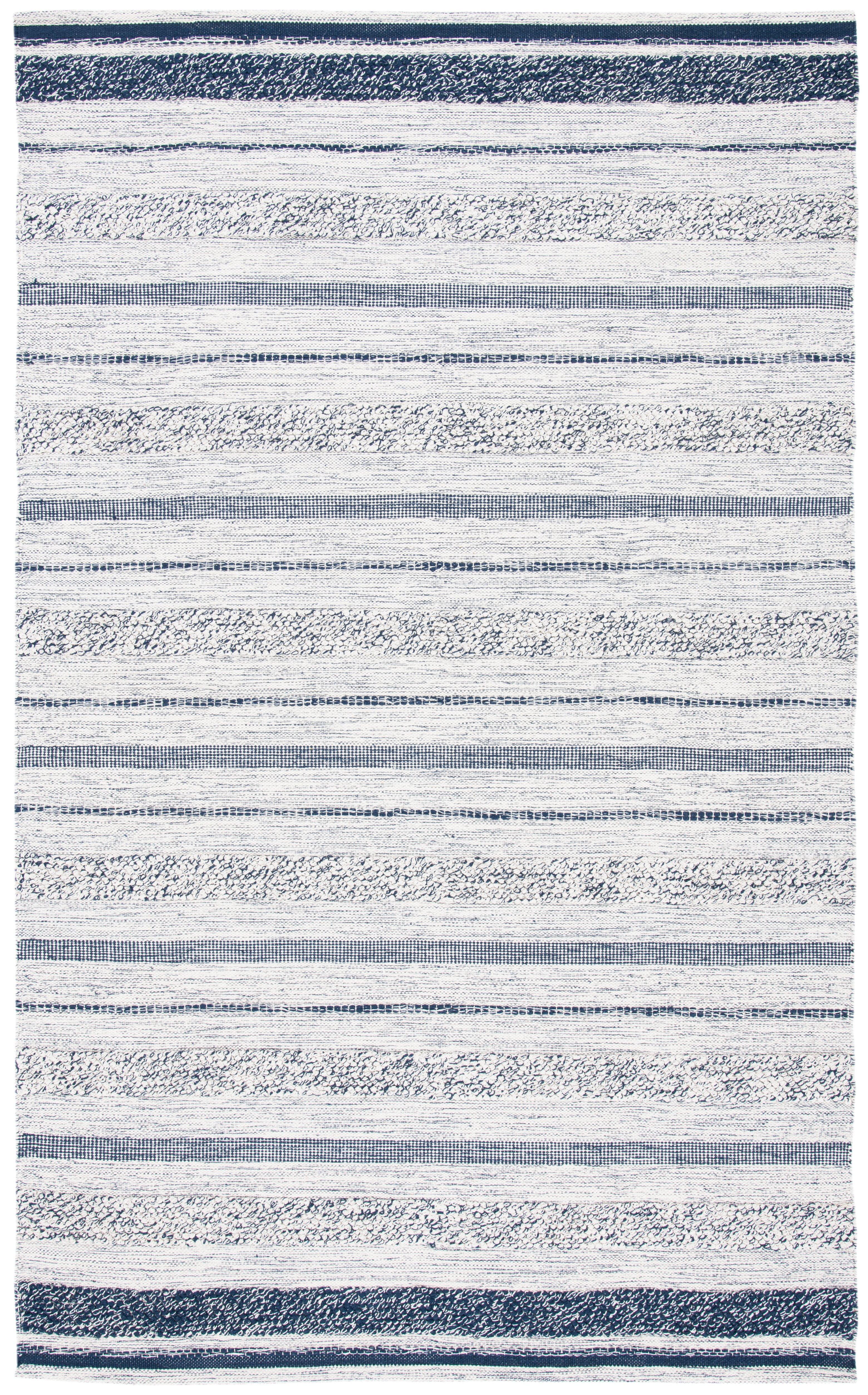 Striped Kilim STK517 Hand Woven Area Rug - Ivory/Navy - 6'x9' - Safavieh.