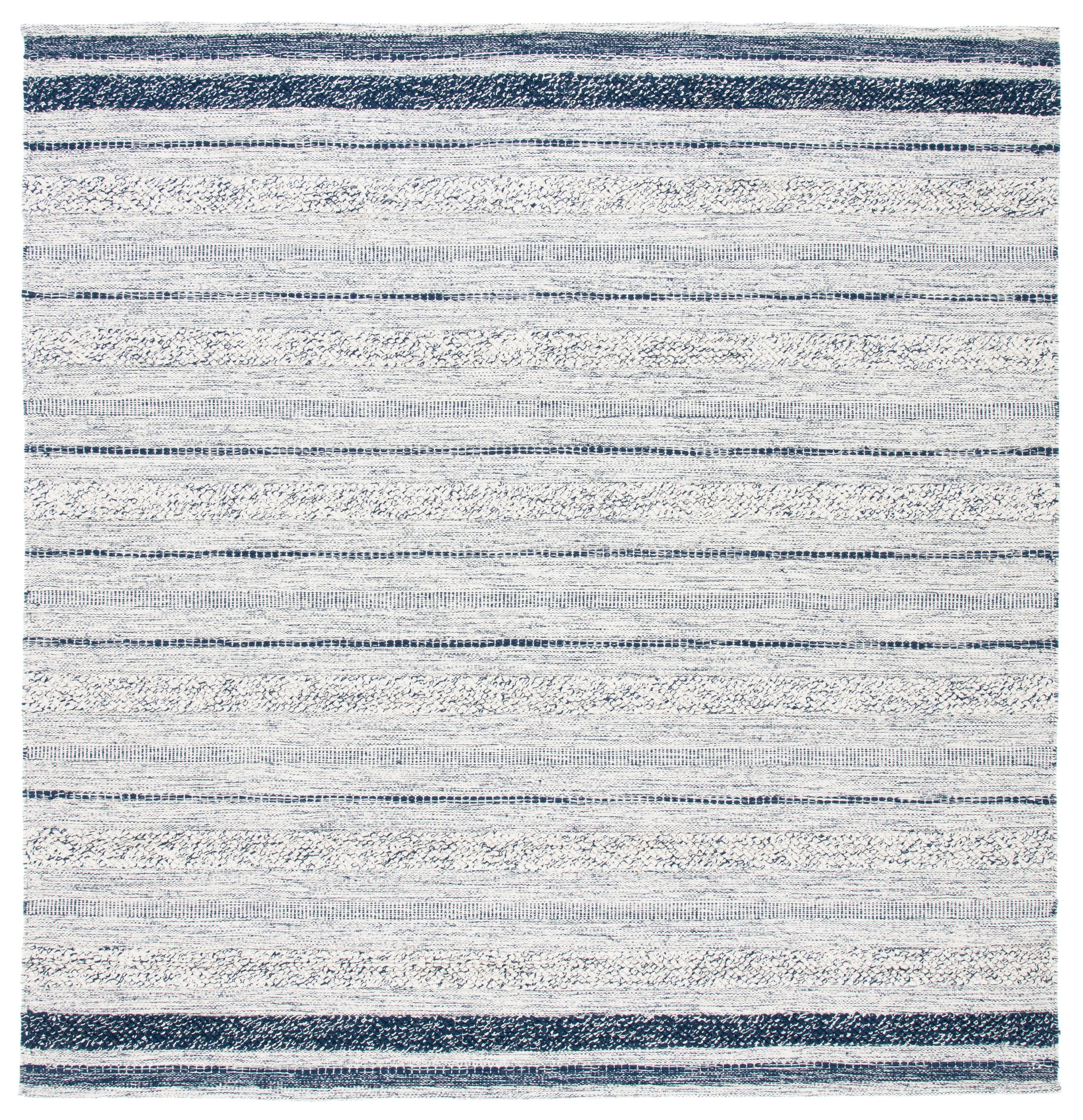 Striped Kilim STK517 Hand Woven Area Rug - Ivory/Navy - 7'x7' - Safavieh.