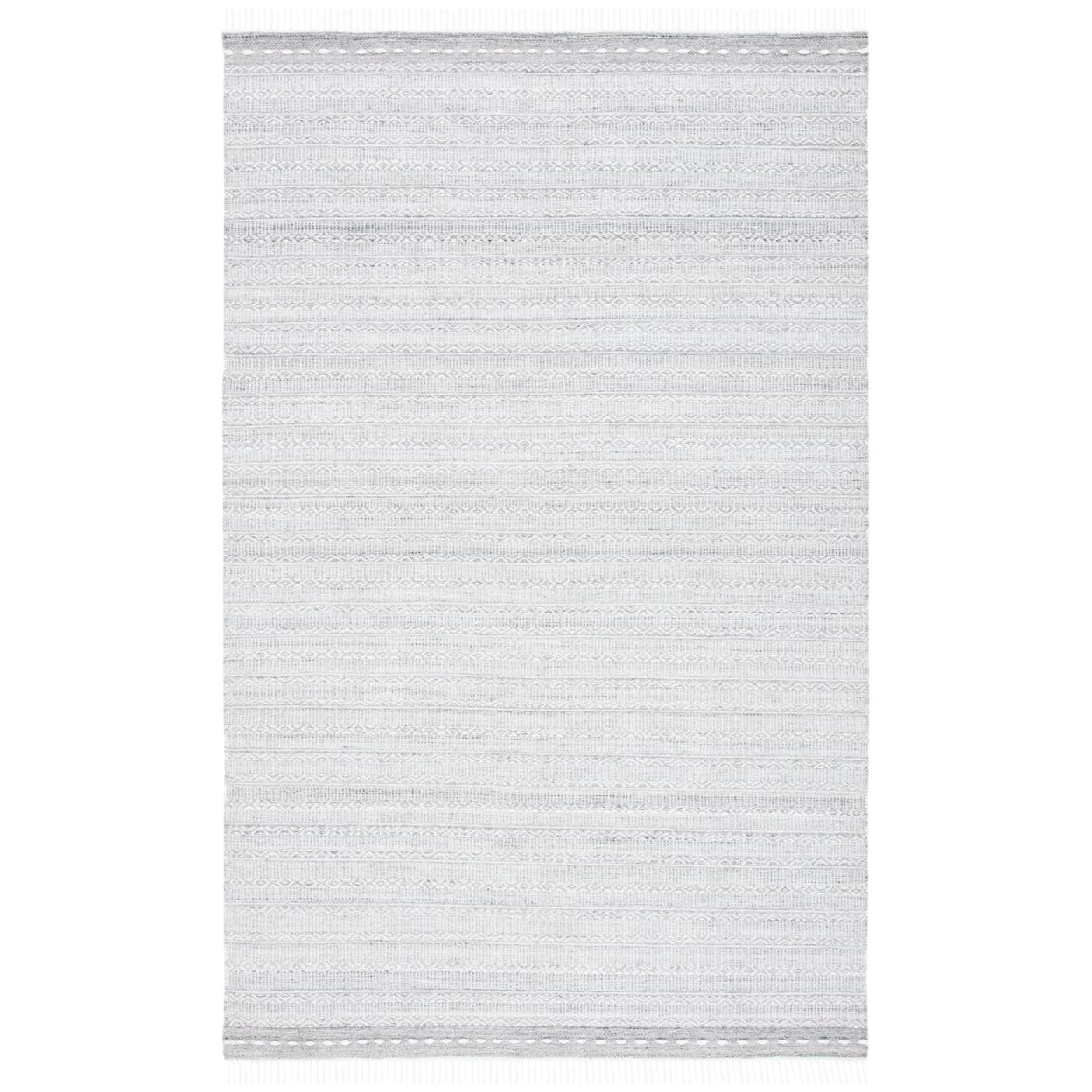 Gray and Ivory Striped Wool and Synthetic 3' x 5' Area Rug