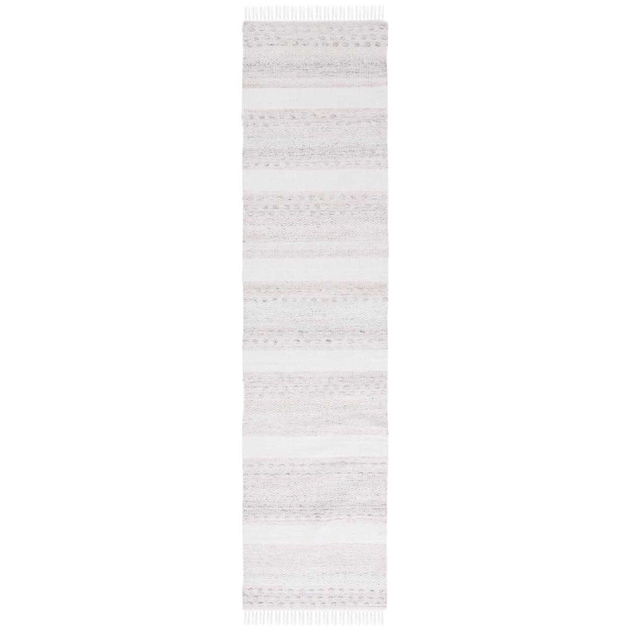 Beige and Ivory Striped Kilim Wool Runner Rug, 2' 3" x 9'