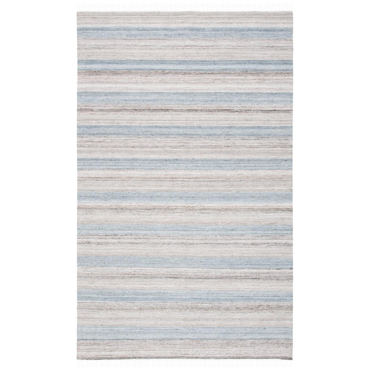 Gray and Beige Striped Wool Kilim Area Rug