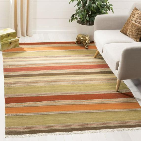 Striped Kilim STK317 Hand Woven Area Rug - Green - 7'x7' - Safavieh.