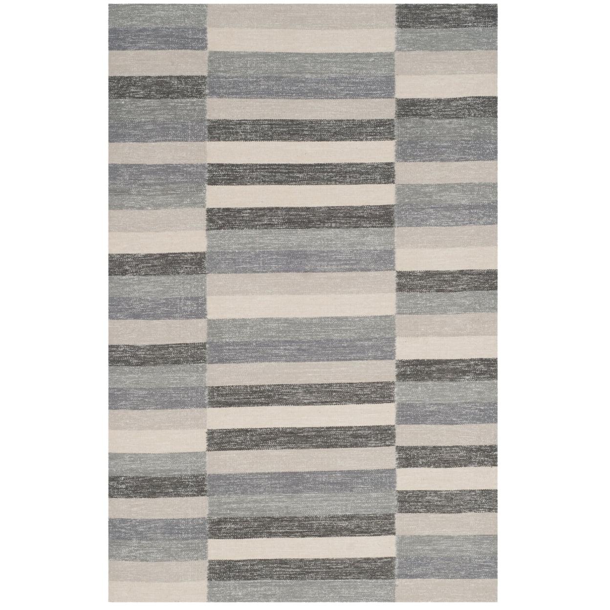 Gray and Beige Striped Wool Cotton 4' x 6' Area Rug