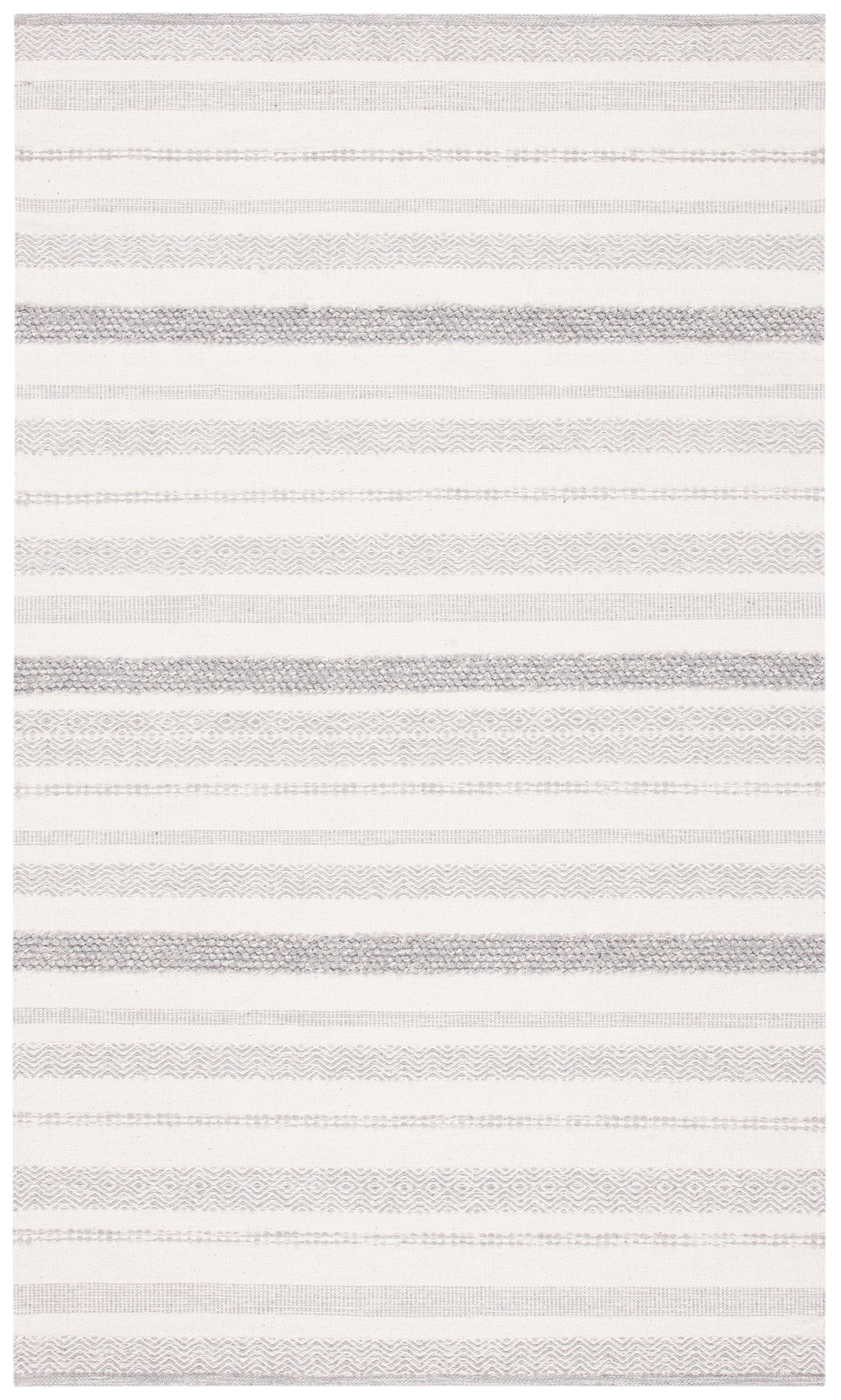 SAFAVIEH Striped Kilim Siofra Striped Cotton Area Rug, Ivory/Grey, 9' x 12'