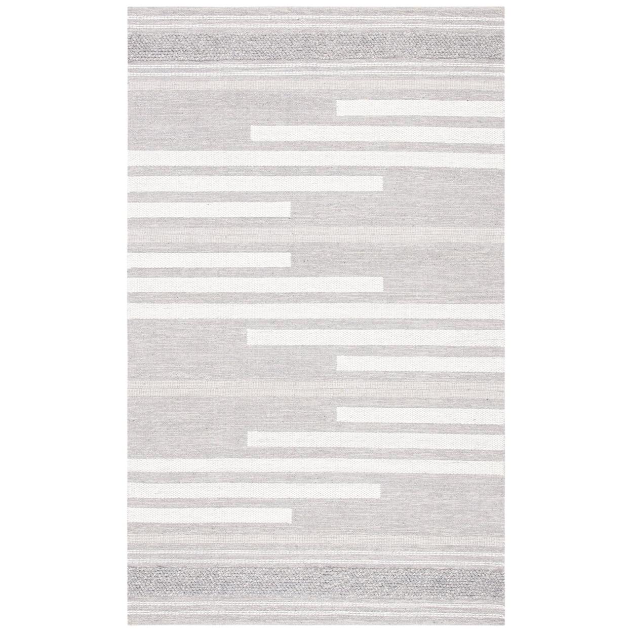 Gray and White Striped Wool Cotton 6' x 9' Area Rug