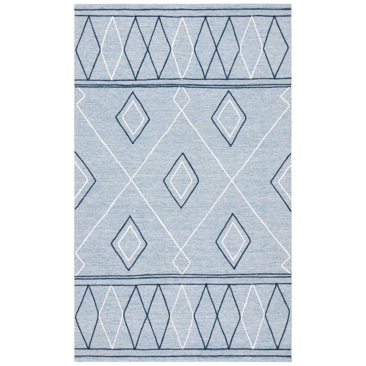 Light Blue and Ivory Handwoven Wool Cotton Area Rug