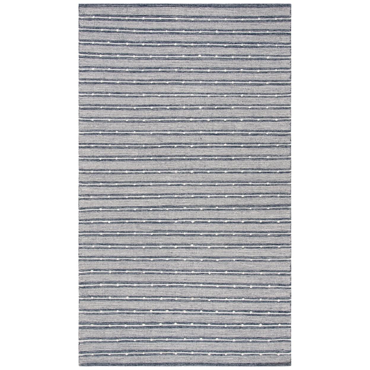 Handwoven Navy Blue Striped Kilim Square Wool-Cotton Rug