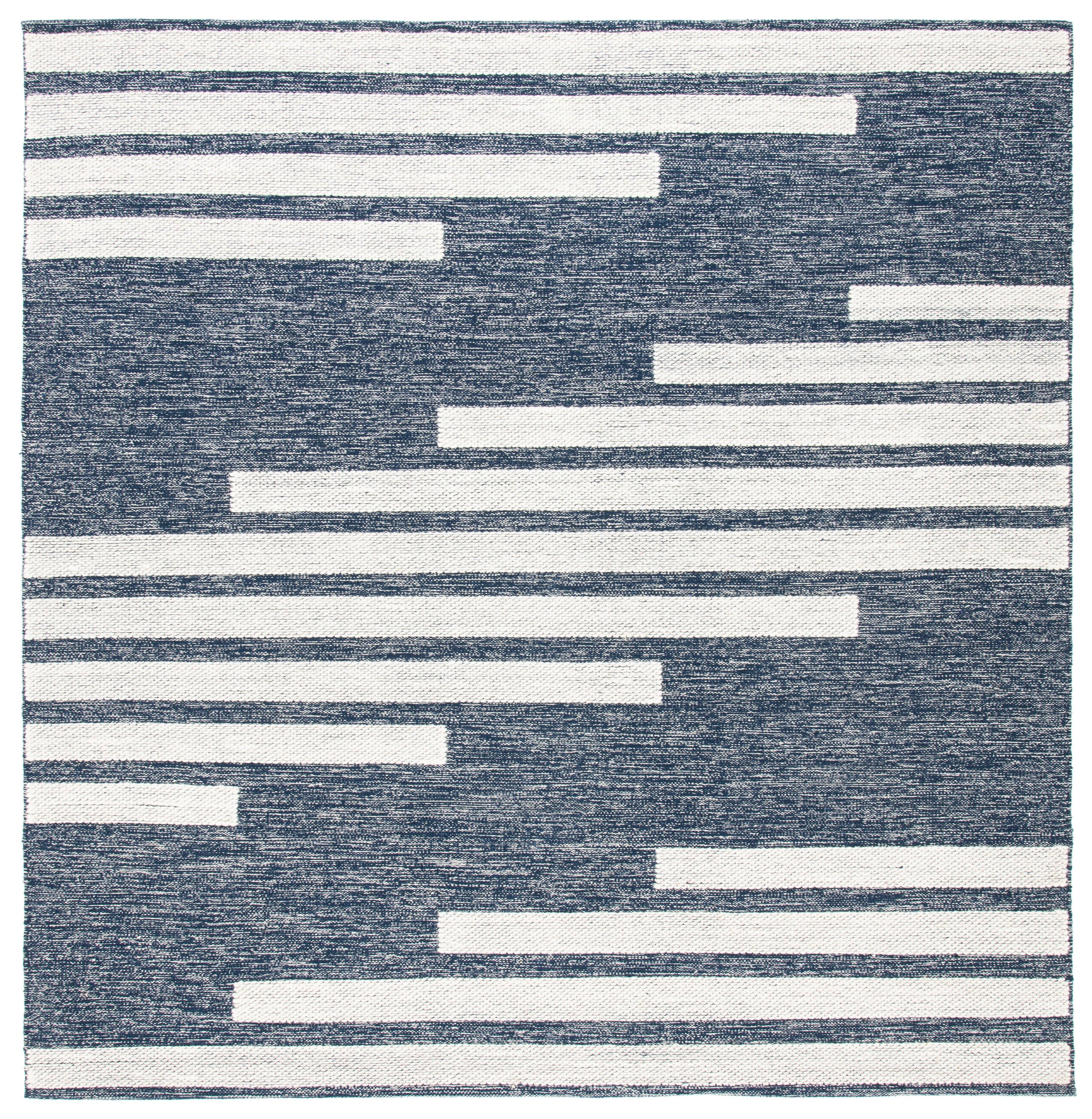 SAFAVIEH Striped Kilim Meriel Striped Area Rug, Navy/Ivory, 5' x 5' Square