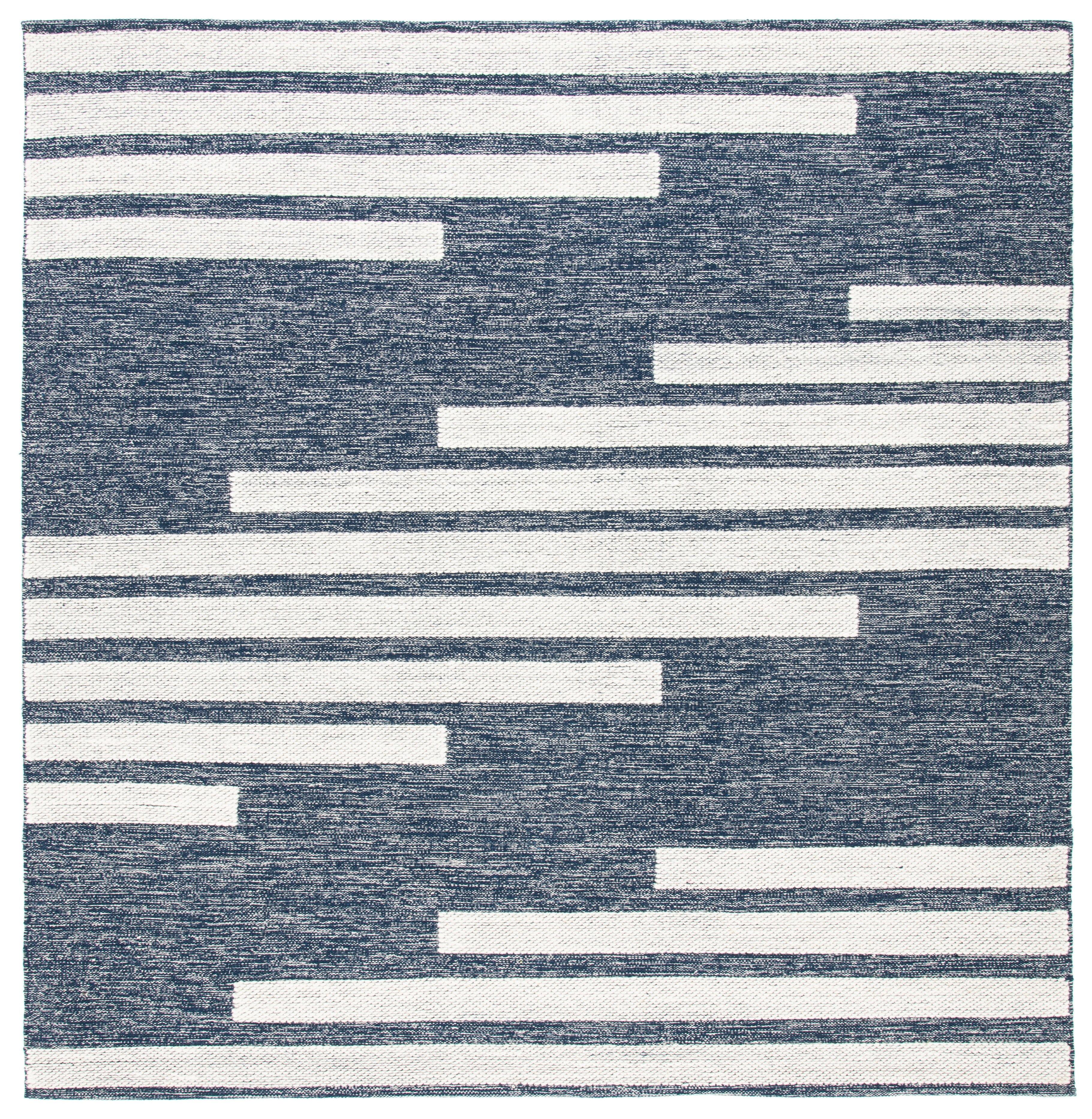 Striped Kilim STK514 Hand Woven Area Rug - Navy/Ivory - 3'x3' - Safavieh.