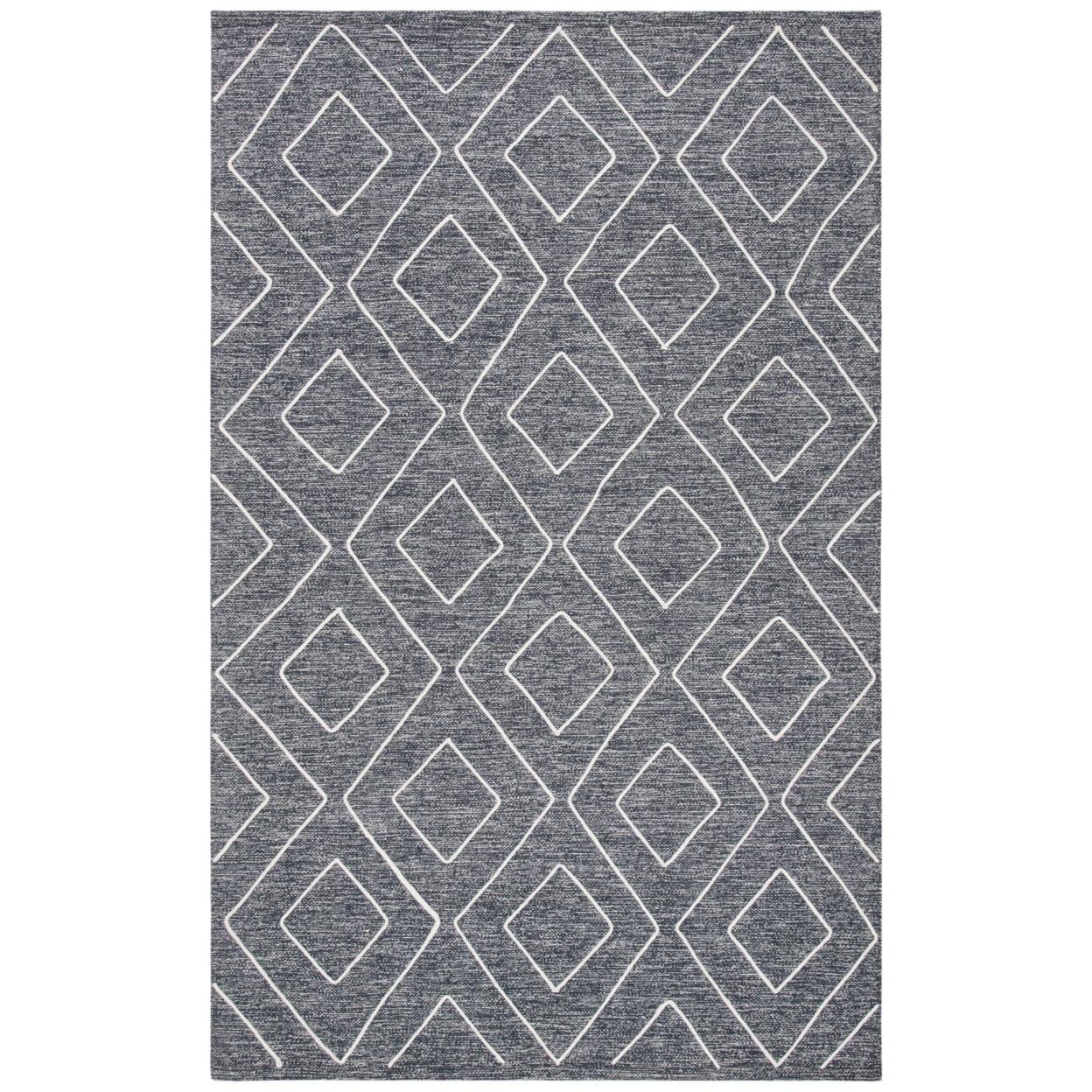 Gray and White Handwoven Wool Cotton 6' x 9' Area Rug