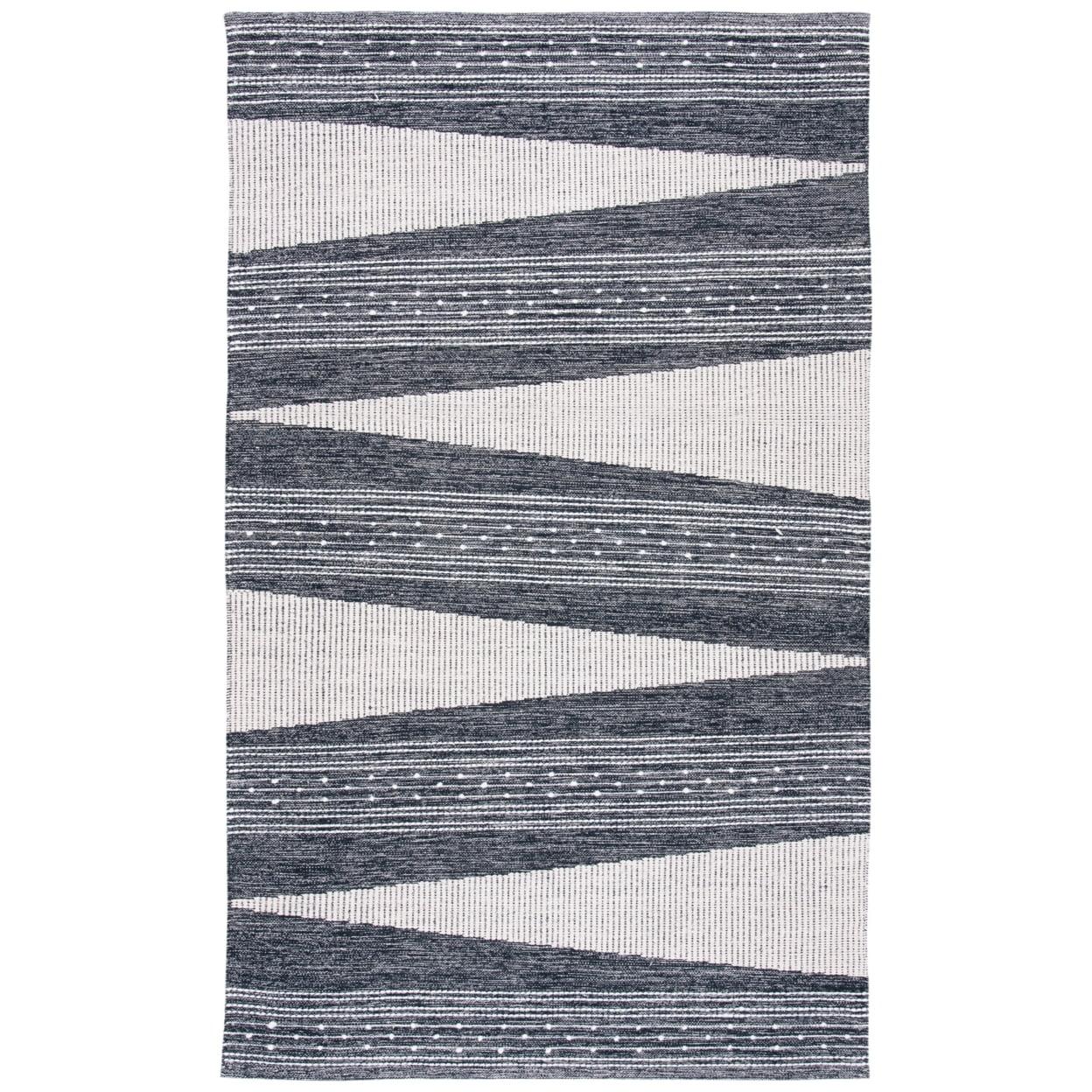 Boho Chic Black and Ivory Striped Kilim 8x10 Wool Rug