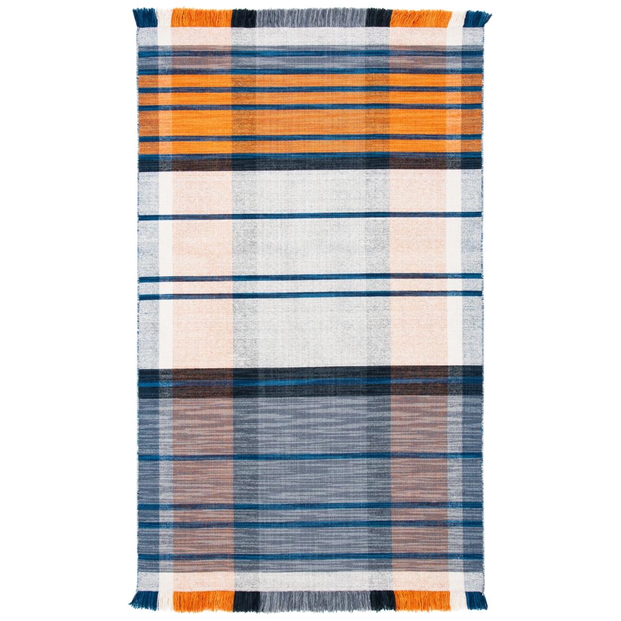 Blue and Orange Striped Wool Kilim Area Rug 3' x 5'