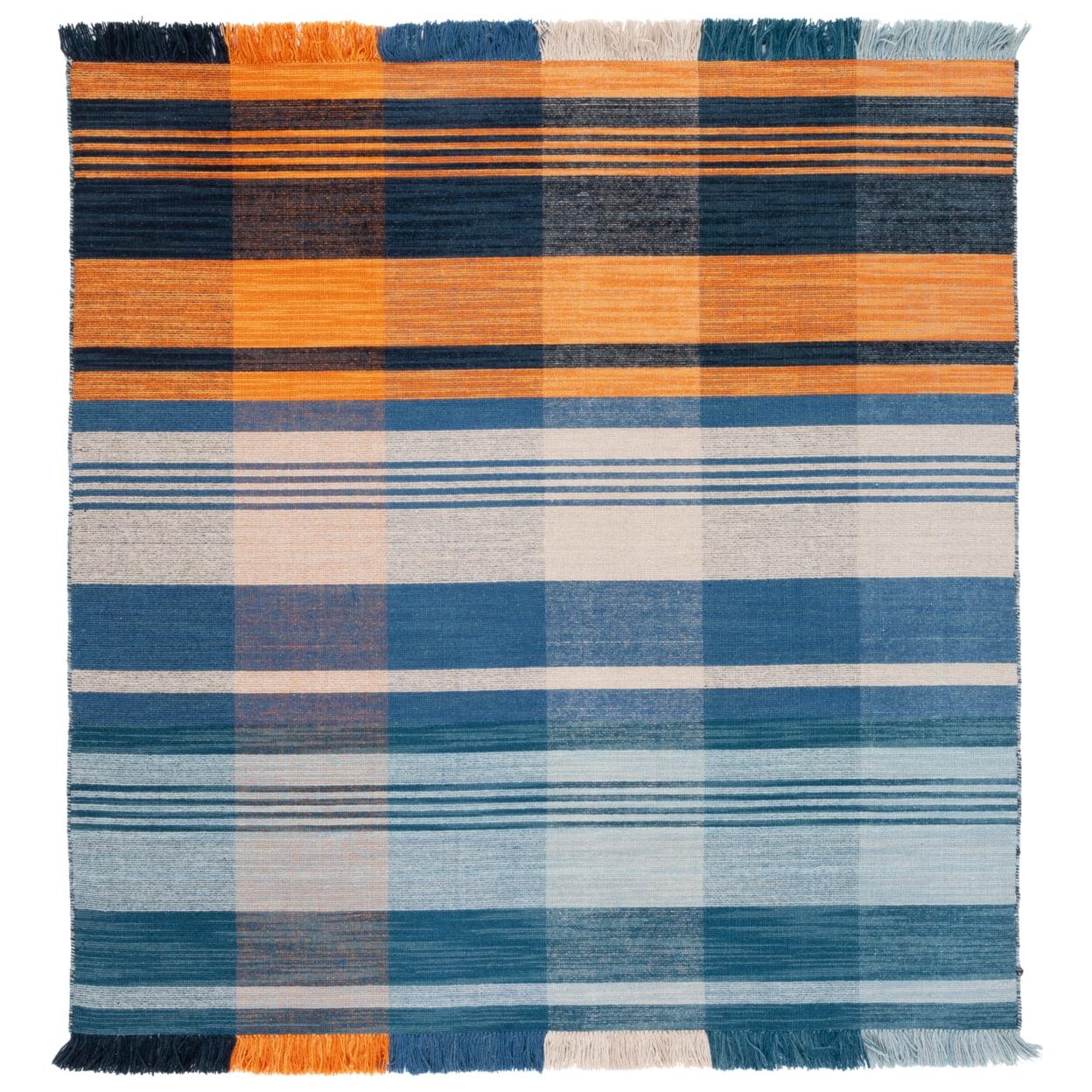 Southwestern Vibe Blue Stripe Wool 6' Square Area Rug