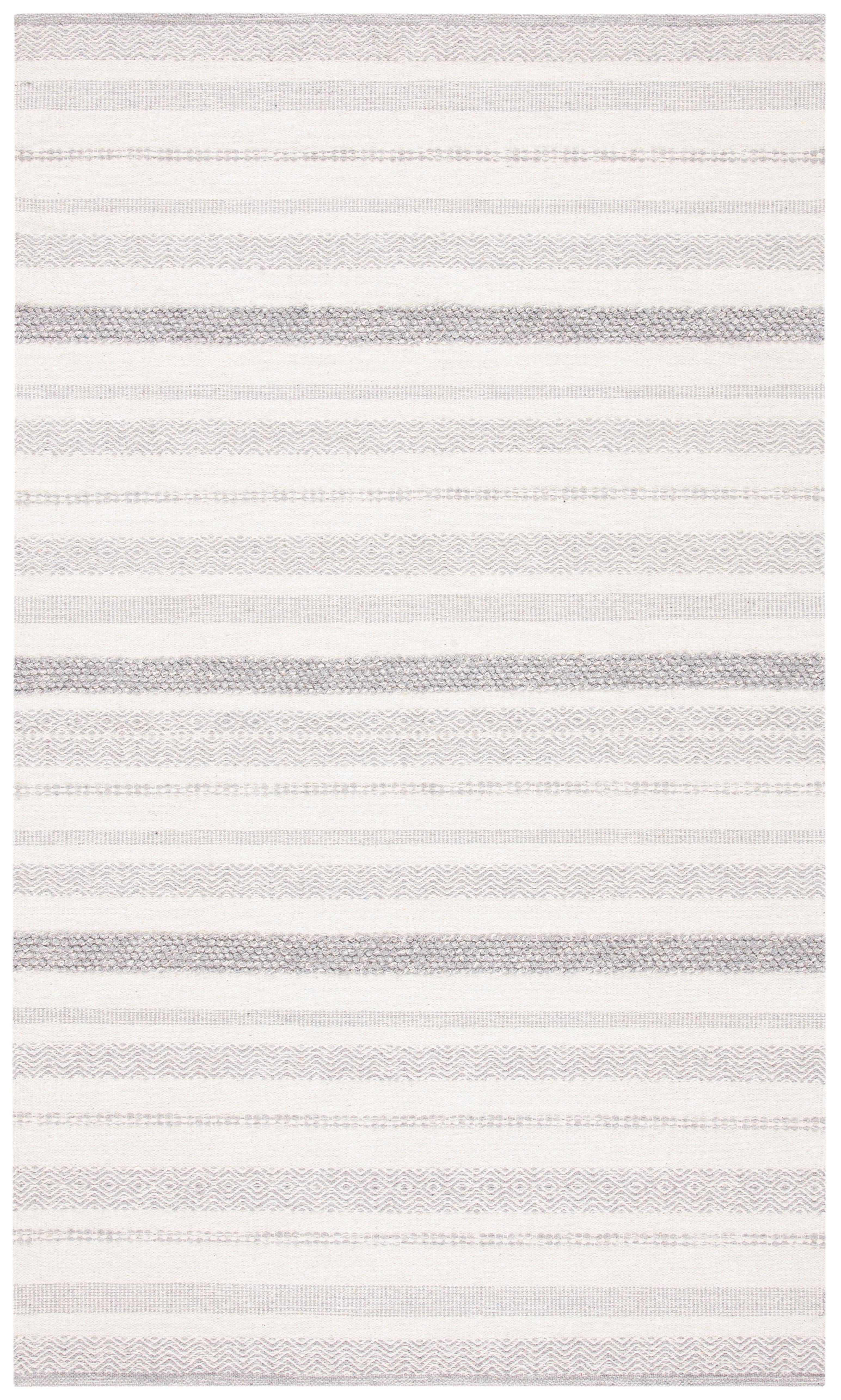 Striped Kilim STK501 Hand Woven Area Rug - Ivory/Grey - 5'x8' - Safavieh.